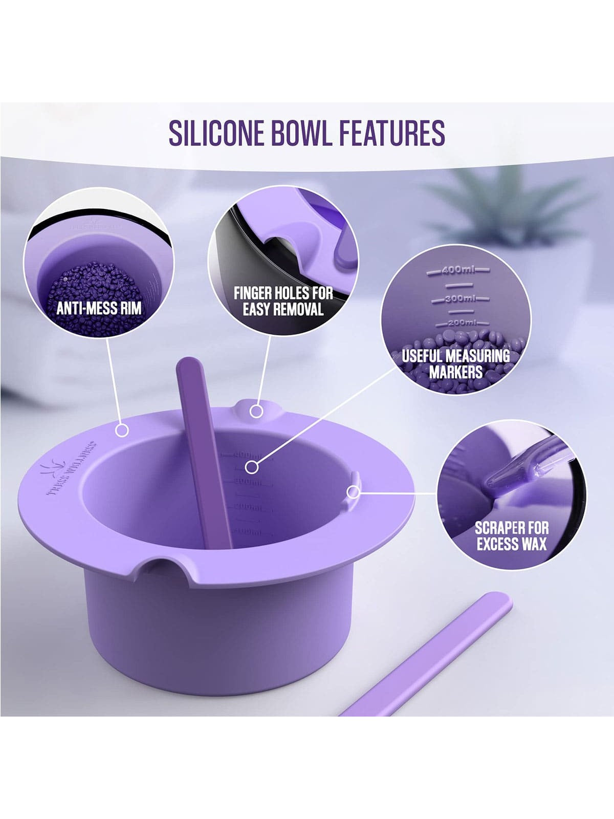  Wax Warmer Silicone Liner (Purple) - Easy to Clean Silicone Wax Warmer Bowls with 2x Silicone Spatulas Compatible with 16oz Electric Waxing Kit - Silicone Wax Pot melting Wax Bowl-Purple-2