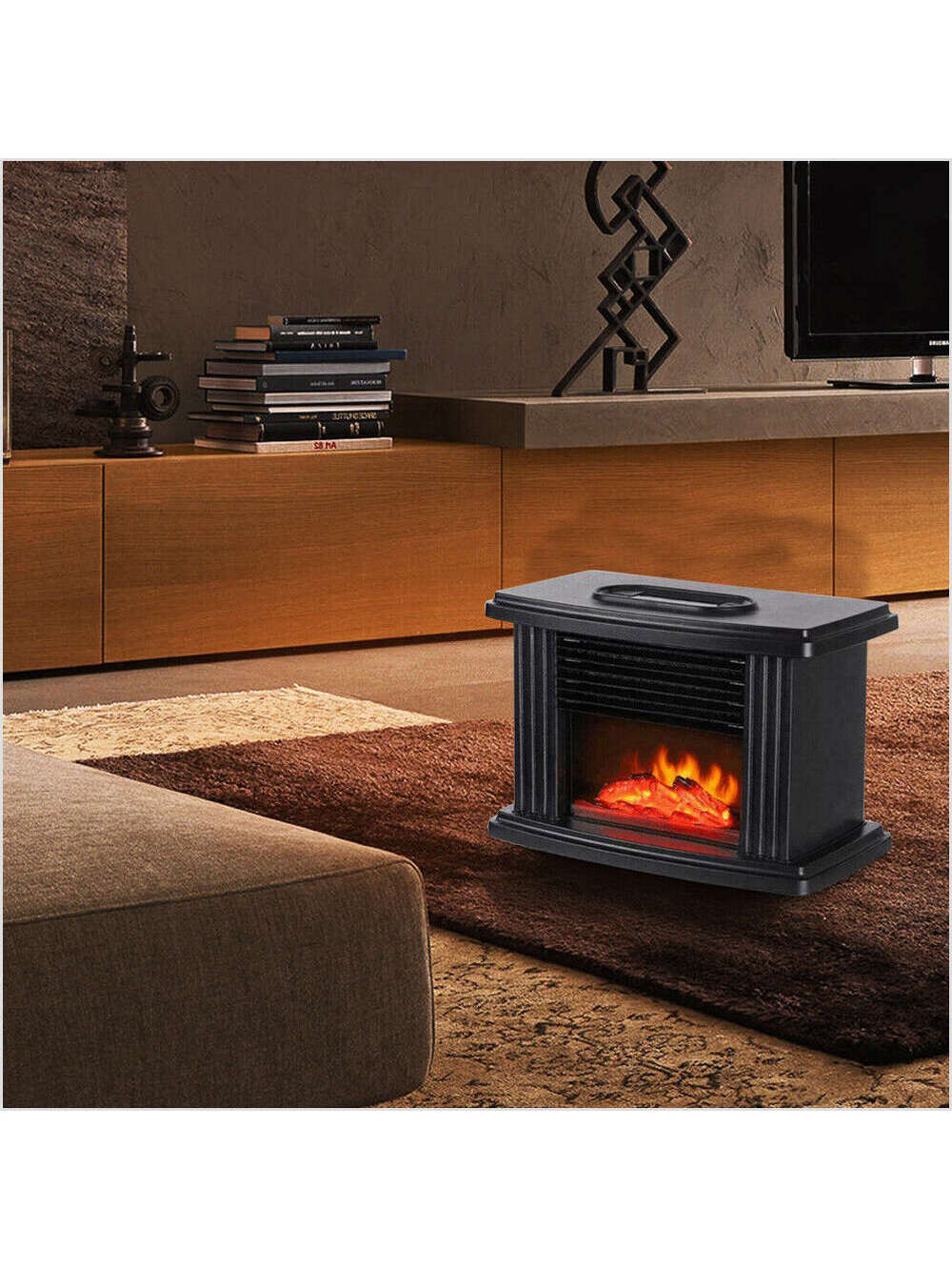 Mini 1000W Electric Fireplace Stove indoor Heater Space 3D Flame