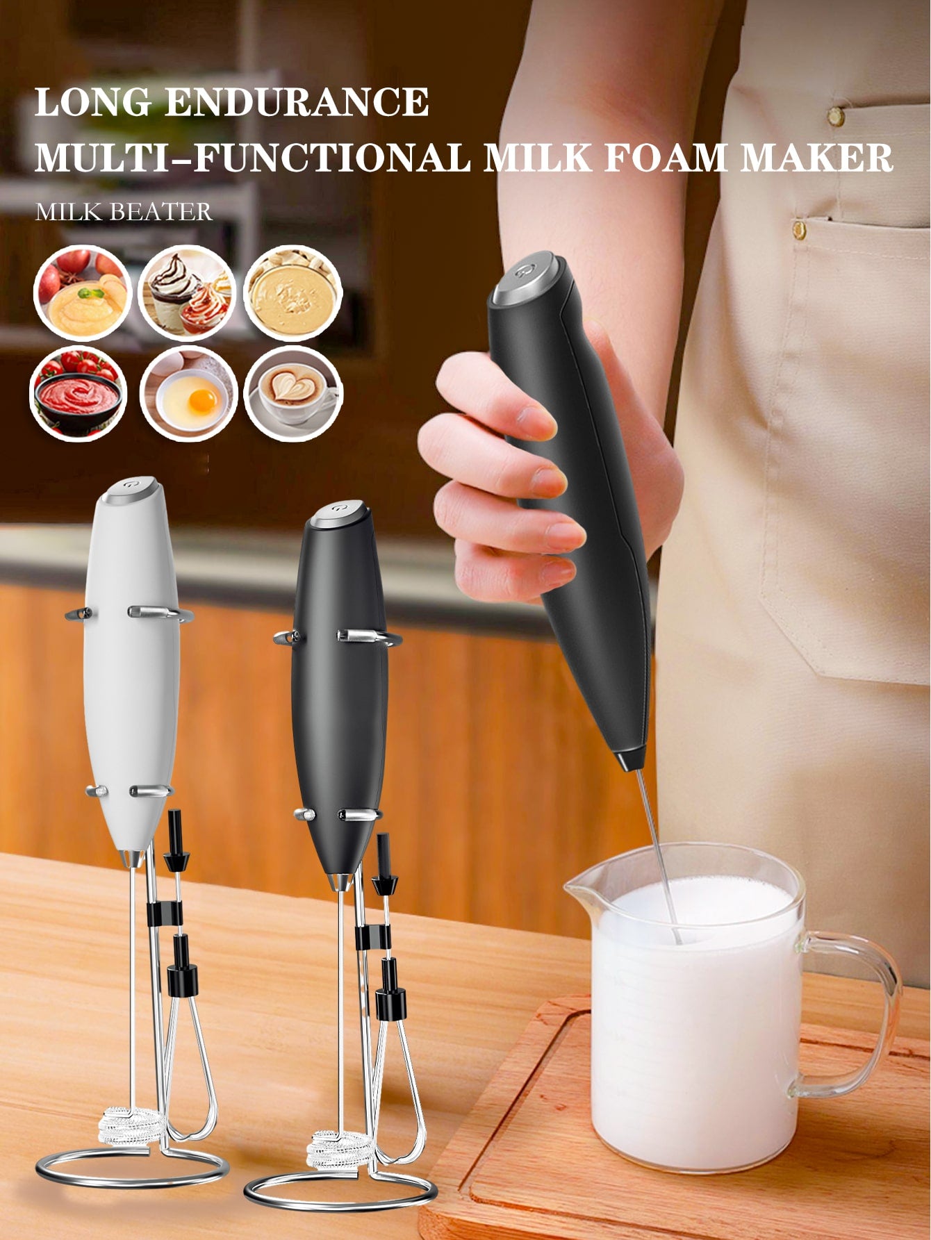100pcs White Electric Egg Beater & Milk Frother, 80g Portable