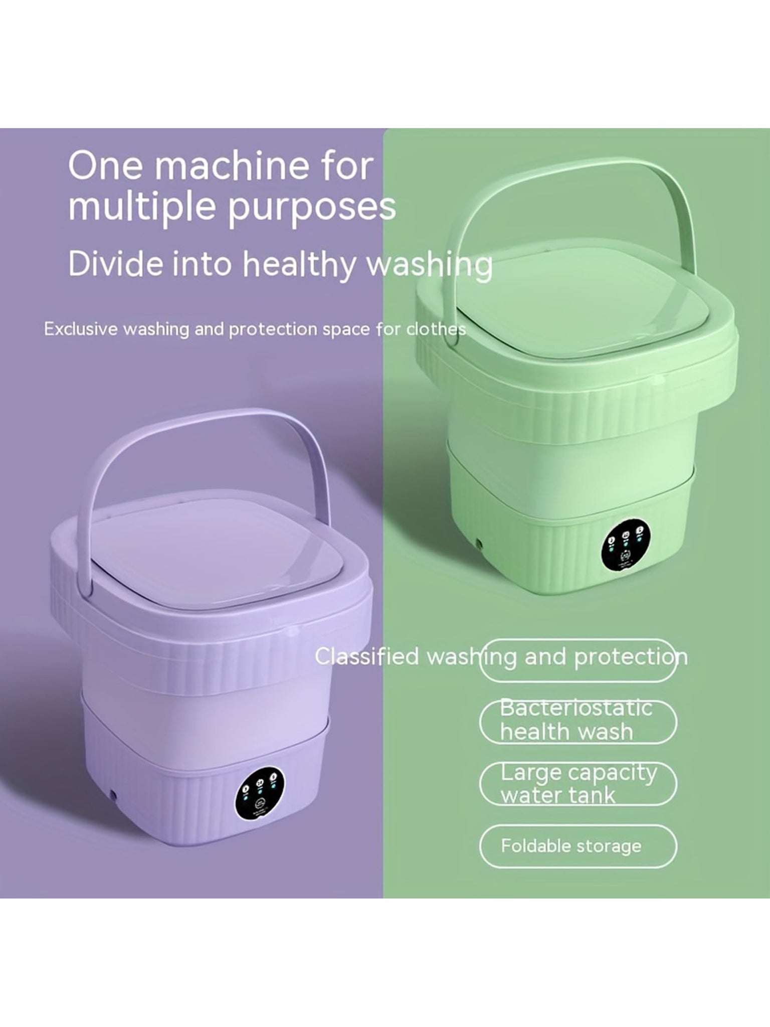 (US Plug) Mini Folding Washing Machine, Small Washing & Dry In One Thin Clothes Towel Baby Clothes Dormitory Washing Socks Tool-Green-2