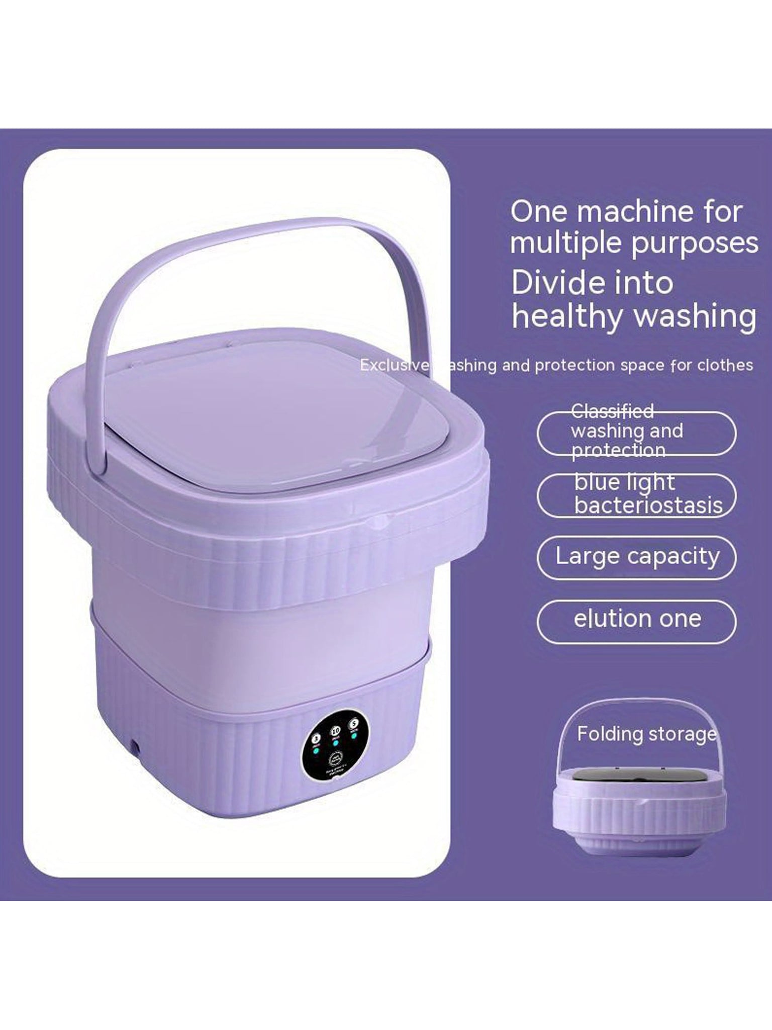 (US Plug) Mini Folding Washing Machine, Small Washing & Dry In One Thin Clothes Towel Baby Clothes Dormitory Washing Socks Tool-Purple-2