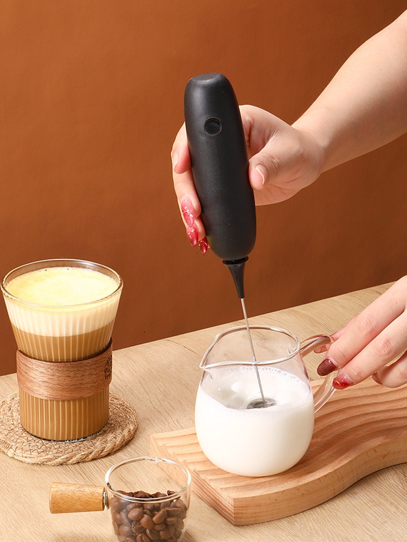 1pc Electric Milk Frother Handheld Stainless Steel Vertical Milk