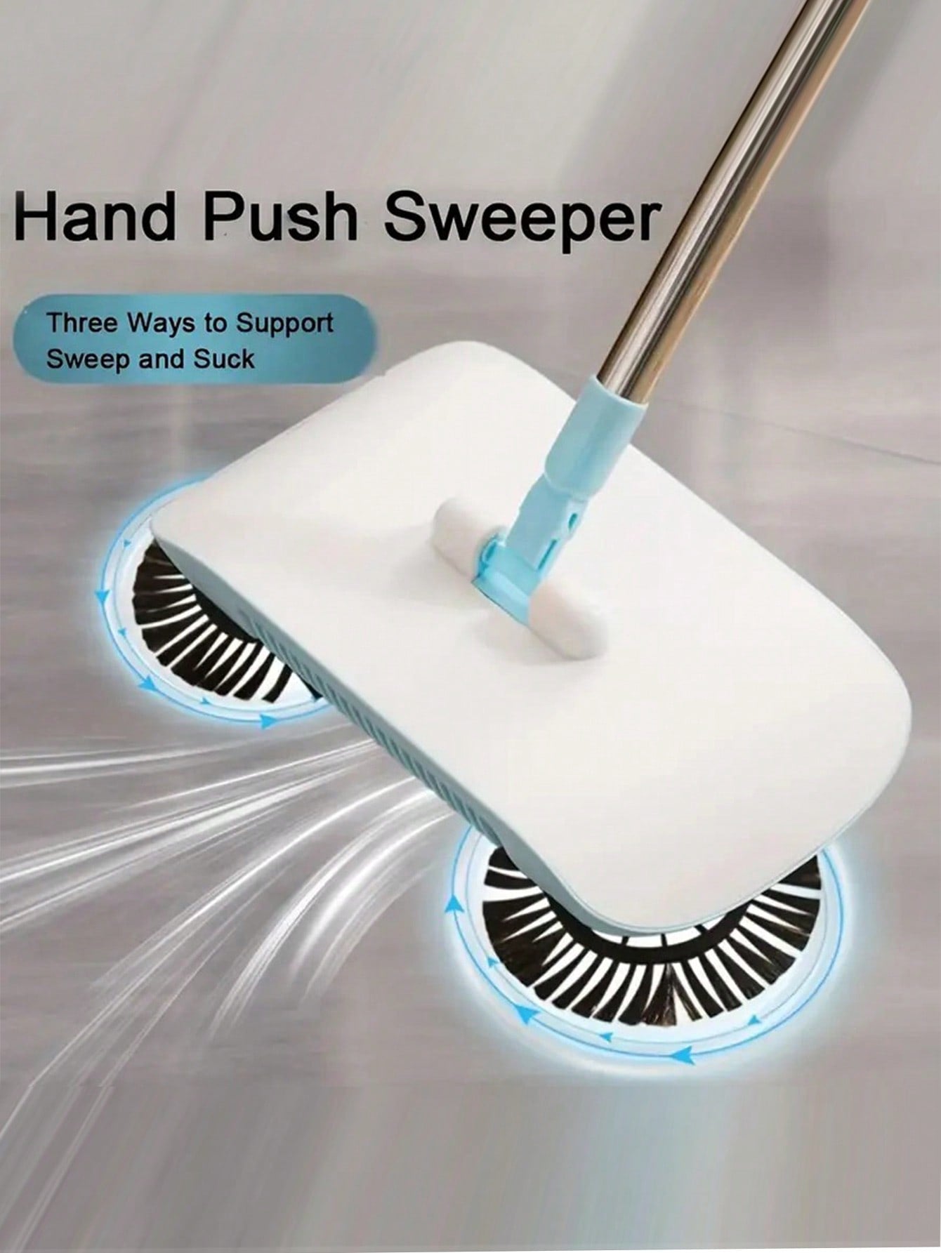 1 Blue Uncharged Automatic Broom And Dustpan Set Household Broom Wiper Sweeper Lazy Broom Mop Vacuum Magic Sweeper Hand Push Mop-Blue-1