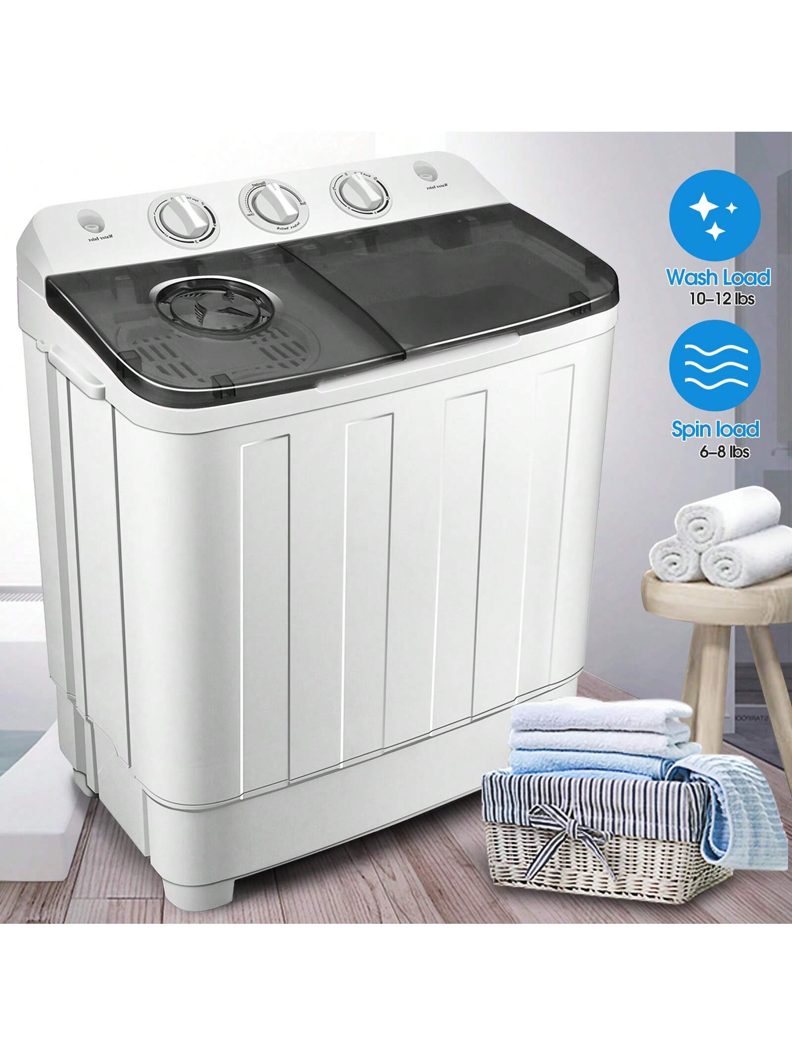 Gymax Portable Washing Machine Compact Twin Tub 20 lbs Capacity Washer Spinner