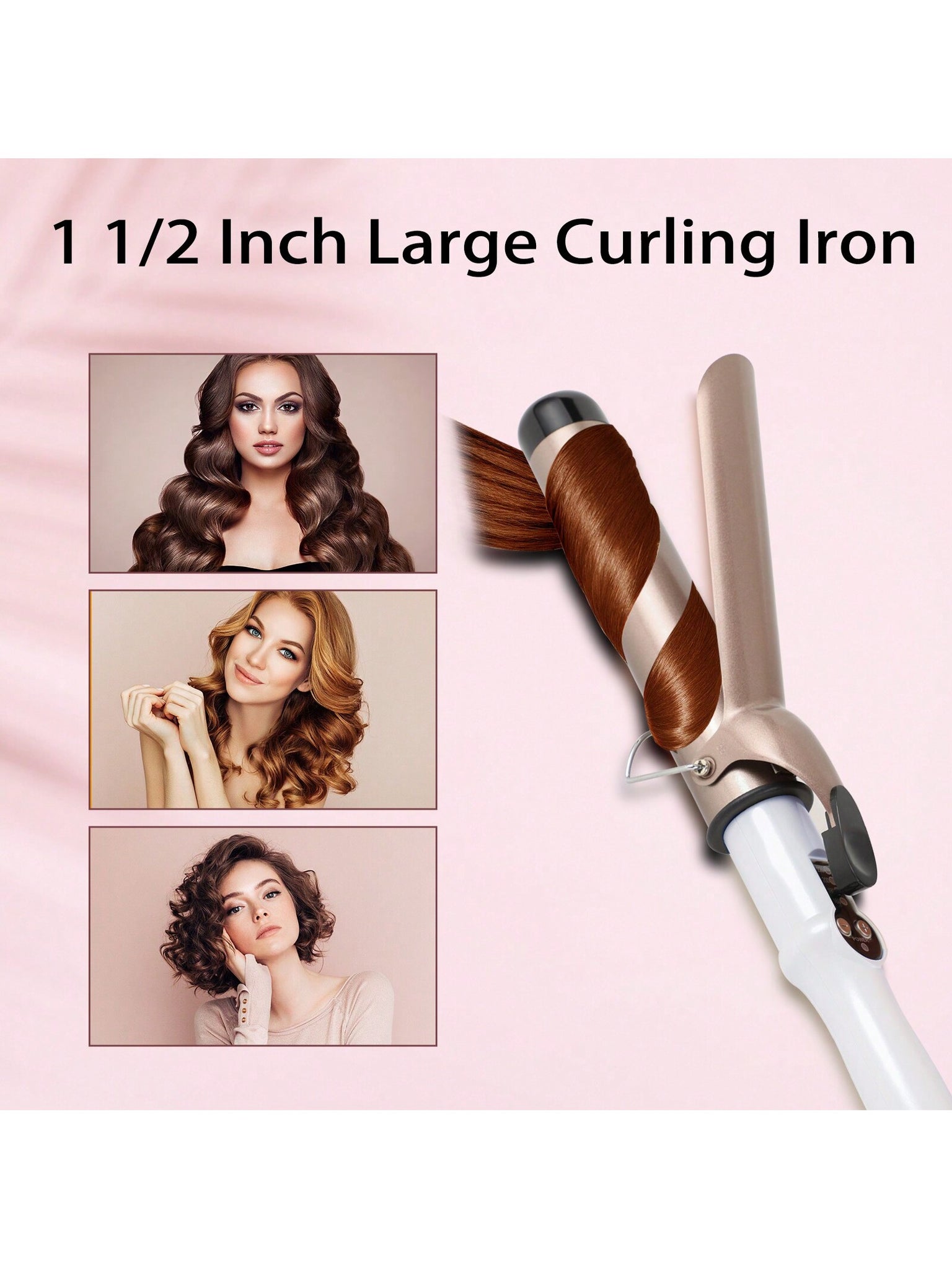 1 1/2 Inch Curling Wand, 38mm Professional Ceramic Tourmaline Coated Barrel Hair Curler With Lcd Display, 4 Heat Settings (160℃-220℃) For All Hair Types, Including Glove-White-2