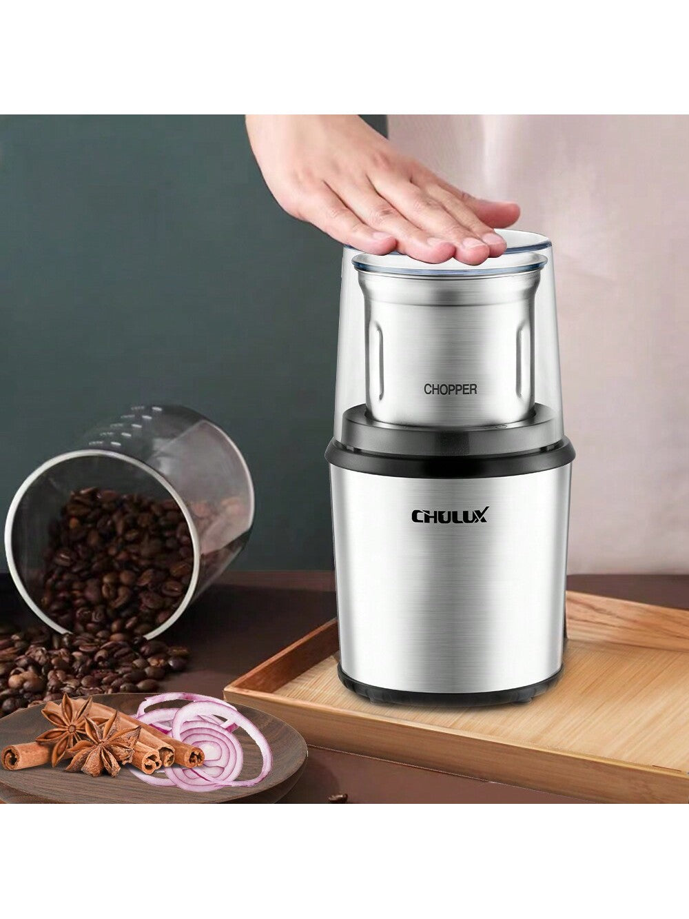 1 2.65 Oz Plug-type Electric Coffee Grinder, Silver, Fast Grinding, Wet And Dry Cup Use, Suitable For Coffee, Spices, Herbs, Nuts, Cereals-Silver-1