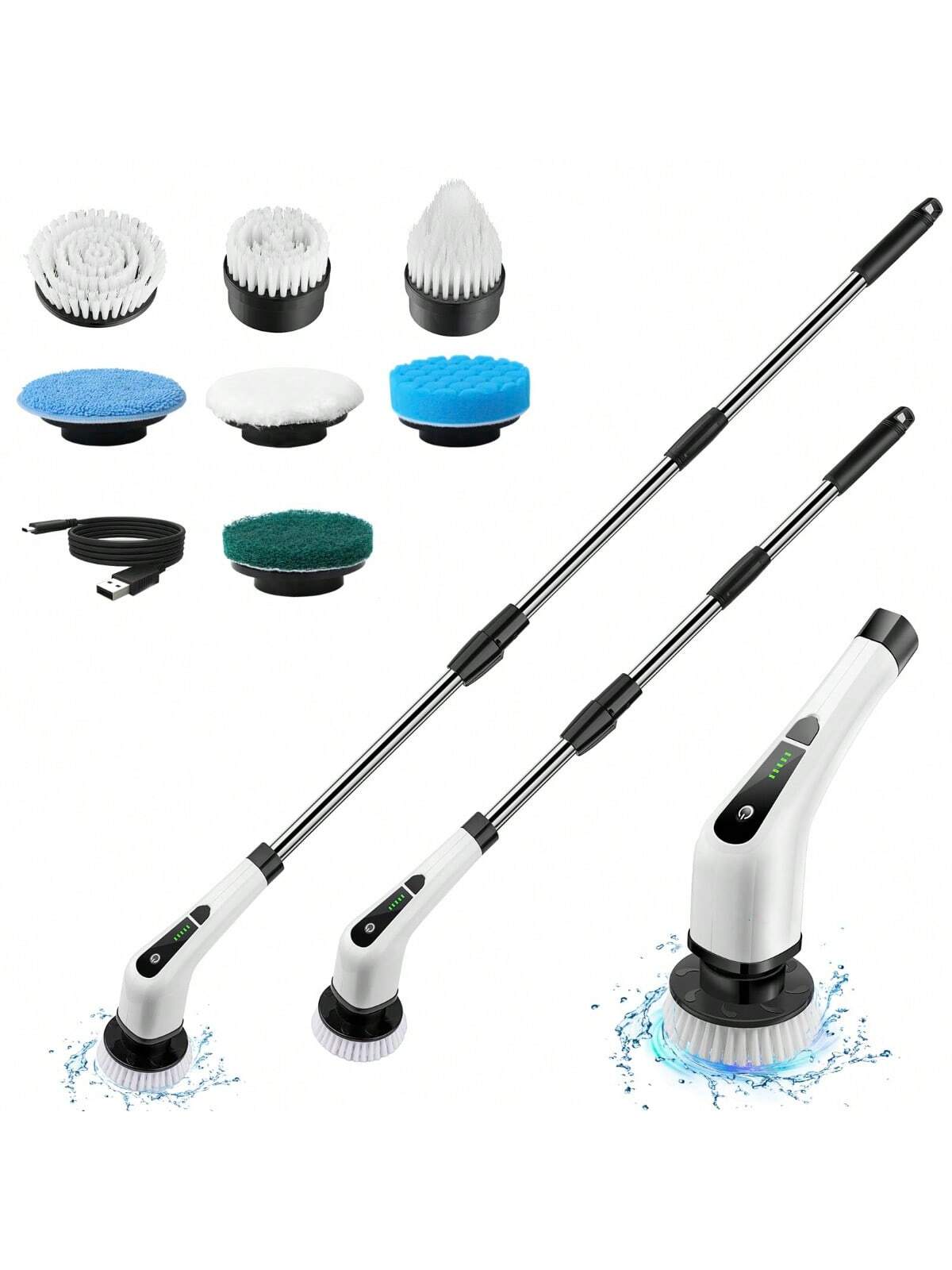Electric Spin Scrubber, Cordless Cleaning Brush Power Shower Scrubber Long  Handle Extendable Handheld Electric Scrubber for Bathroom Floor Tub Tile