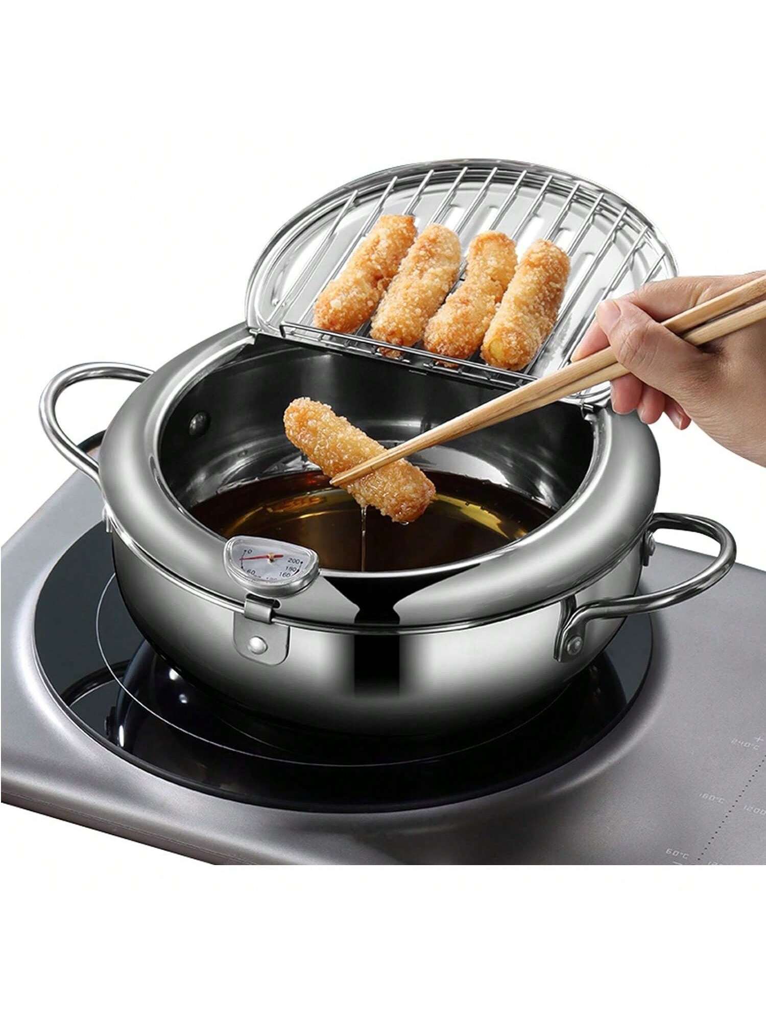 Deep Frying Pot Tempura Fryer Pan with Lid Temperature Control