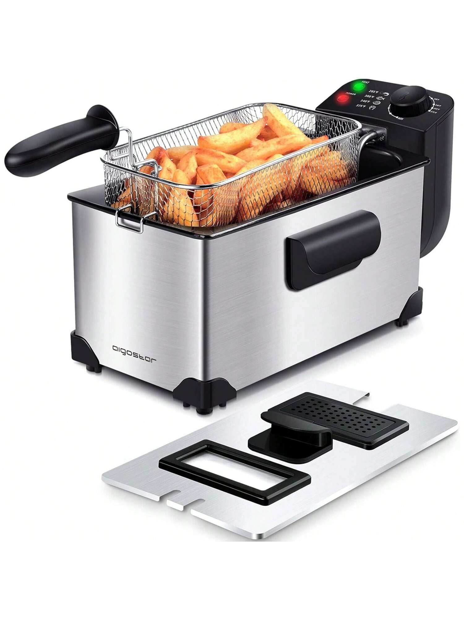YONGSTYLE Deep Fryer with 3 Baskets and Lid, Electric Deep Fat Fryers with  Timer and Temperature, 4.2Qt Oil Large Capacity,1650W