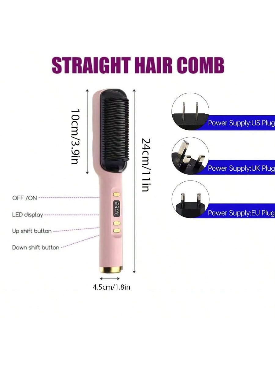 1  PCS Negative Ion Hair Straightening Comb Hair Straightener Brush Hot Brush Hair Straightener with Auto Temperature Lock & Auto-Off Function, Anti-Scald for Professional Hair Salon at Home-Pink-2