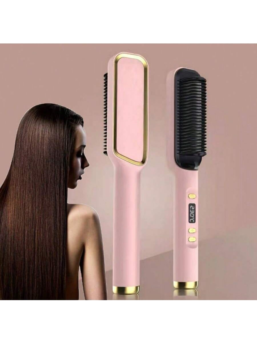 1  PCS Negative Ion Hair Straightening Comb Hair Straightener Brush Hot Brush Hair Straightener with Auto Temperature Lock & Auto-Off Function, Anti-Scald for Professional Hair Salon at Home-Pink-1