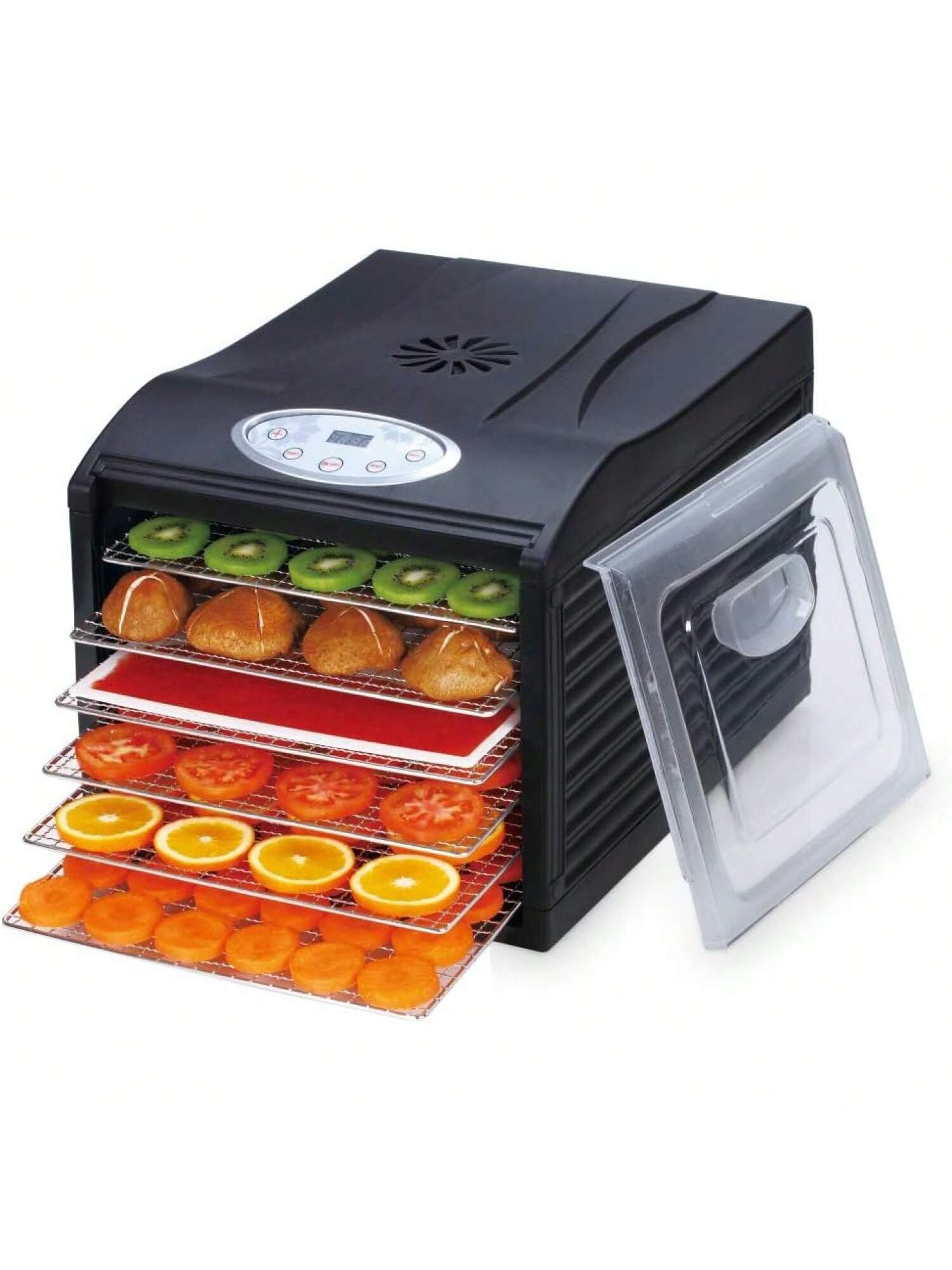 "Silent" Dehydrator with 6 STAINLESS STEEL Trays and Digital Timer and Temperature Control for Fruit, Vegetables, Jerky, s, Dog Treats, Fruit Leathers and More Quiet and Convenient PLUS 6 Silicone Sheets-Multicolor-1
