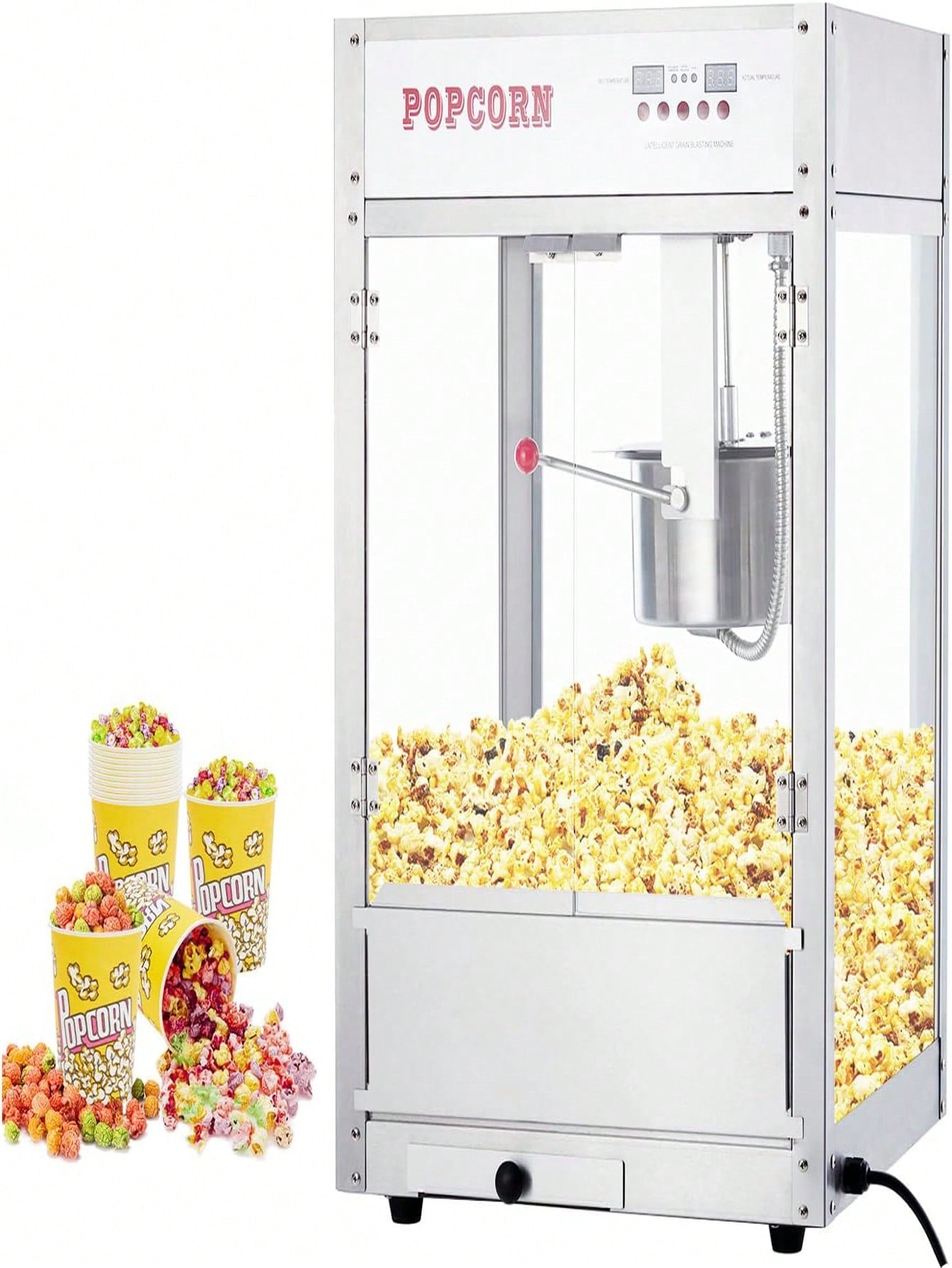 8 Oz Popcorn Machine With Temperature Control And Digital Display - Movie  Theater Style Popcorn Popper With 10 Pack Popcorn Buckets For Movie Night
