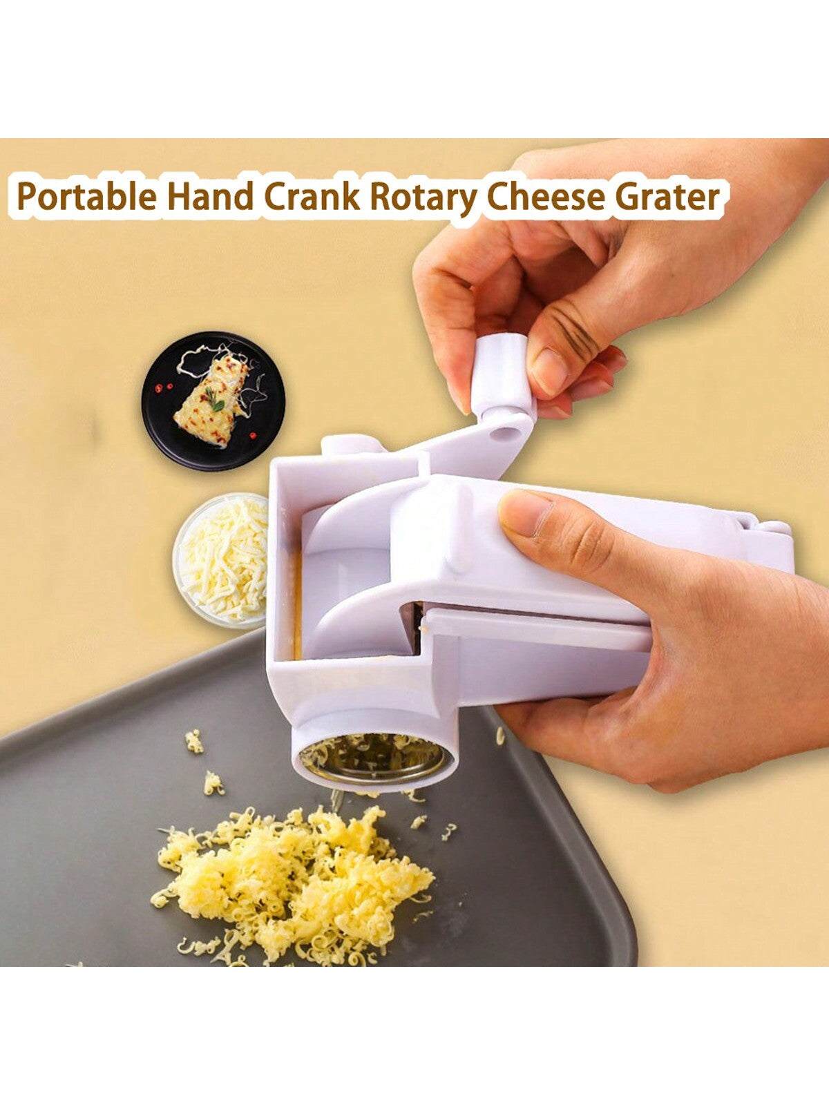 Rotary Cheese Grater Manual Handheld Cheese Grater with Stainless Steel Drum for Grating Hard Cheese Chocolate Nuts Kitchen Tool (White)