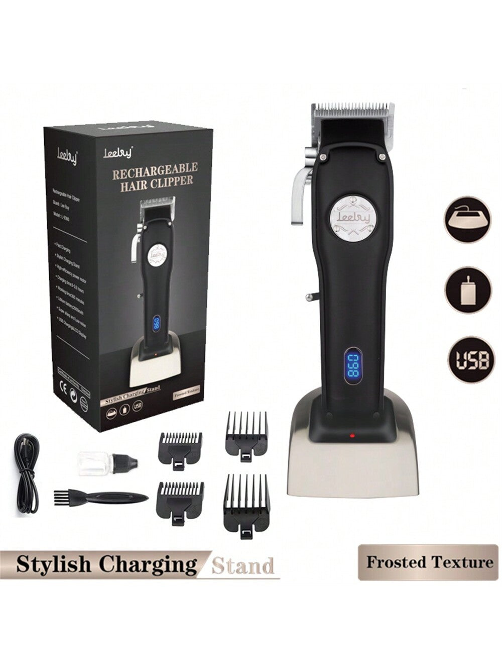 [Luxury Pack] Professional Hair Clippers With Stand, Oil Head Trimmers, Usb Powered Electric Haircut Clippers For Salon Or Home Use 2000mah, Suitable As A Gift-Black-1