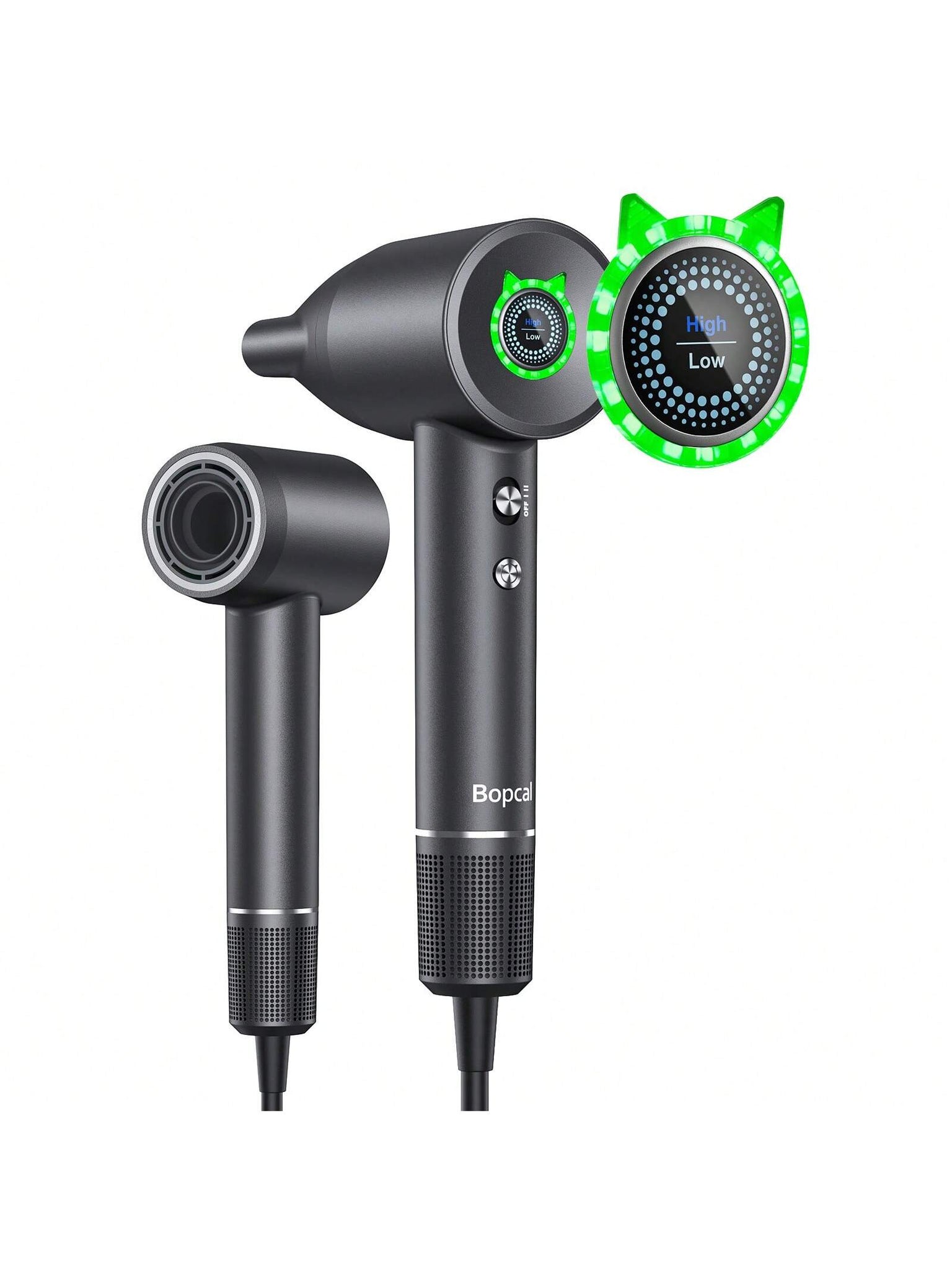 1 Black ALCI Safety Plug-Type Hair Dryer, Using High-Speed Ion Hair Dryer Technology, Quickly Drying Hair, Maintaining Constant Temperature, Intelligent Temperature Control, Professional Quality, With Screen Display, 110,000 RPM High-Speed Brushless--2