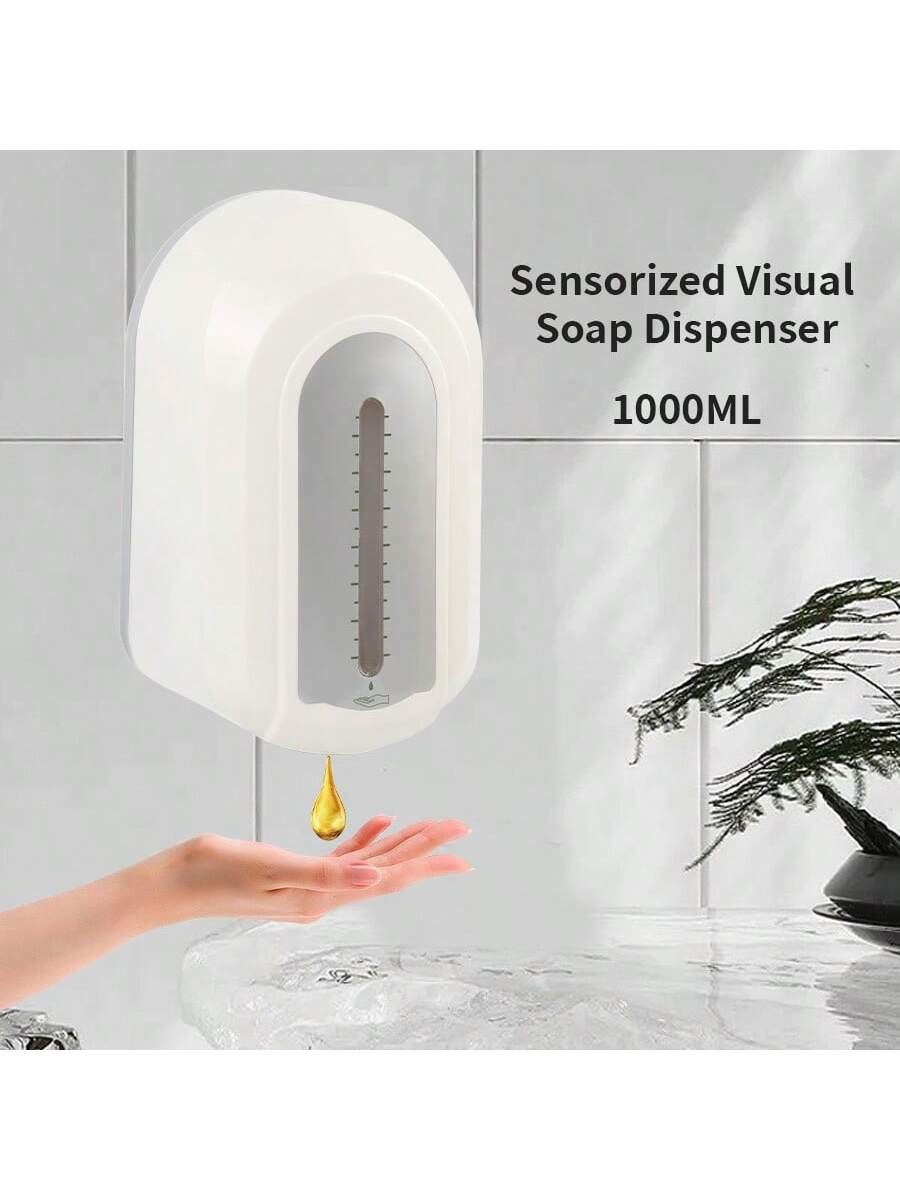 1 ABS Soap Dispenser, Wall-Mounted, Non-Contact, Intelligent One-Time Dispensing, Suitable For Walls, Bathrooms, Kitchens, 4 X 5 Batteries (Batteries Not Supplied), 1000 Ml Drip/Spray White-White-1
