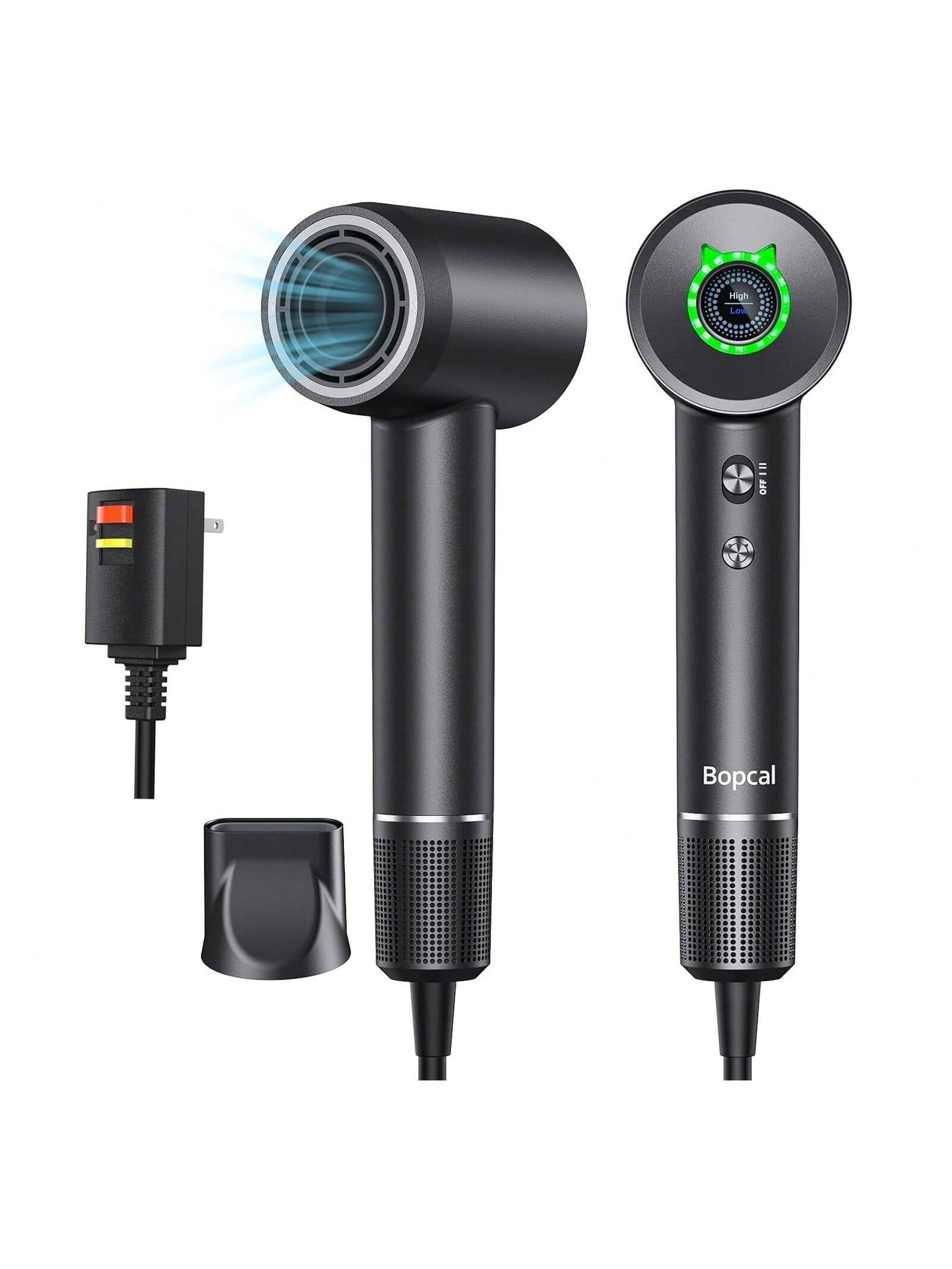 1 Black ALCI Safety Plug-Type Hair Dryer, Using High-Speed Ion Hair Dryer Technology, Quickly Drying Hair, Maintaining Constant Temperature, Intelligent Temperature Control, Professional Quality, With Screen Display, 110,000 RPM High-Speed Brushless--1