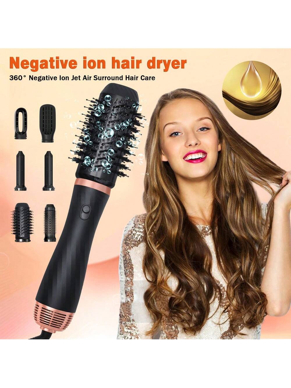 1 Box Multifunctional 6-In-1 Automatic Hair Curler & Straightener Comb For Straight & Curly Hair, Hair Dryer Comb, Hot Air Styling Brush-Black-1