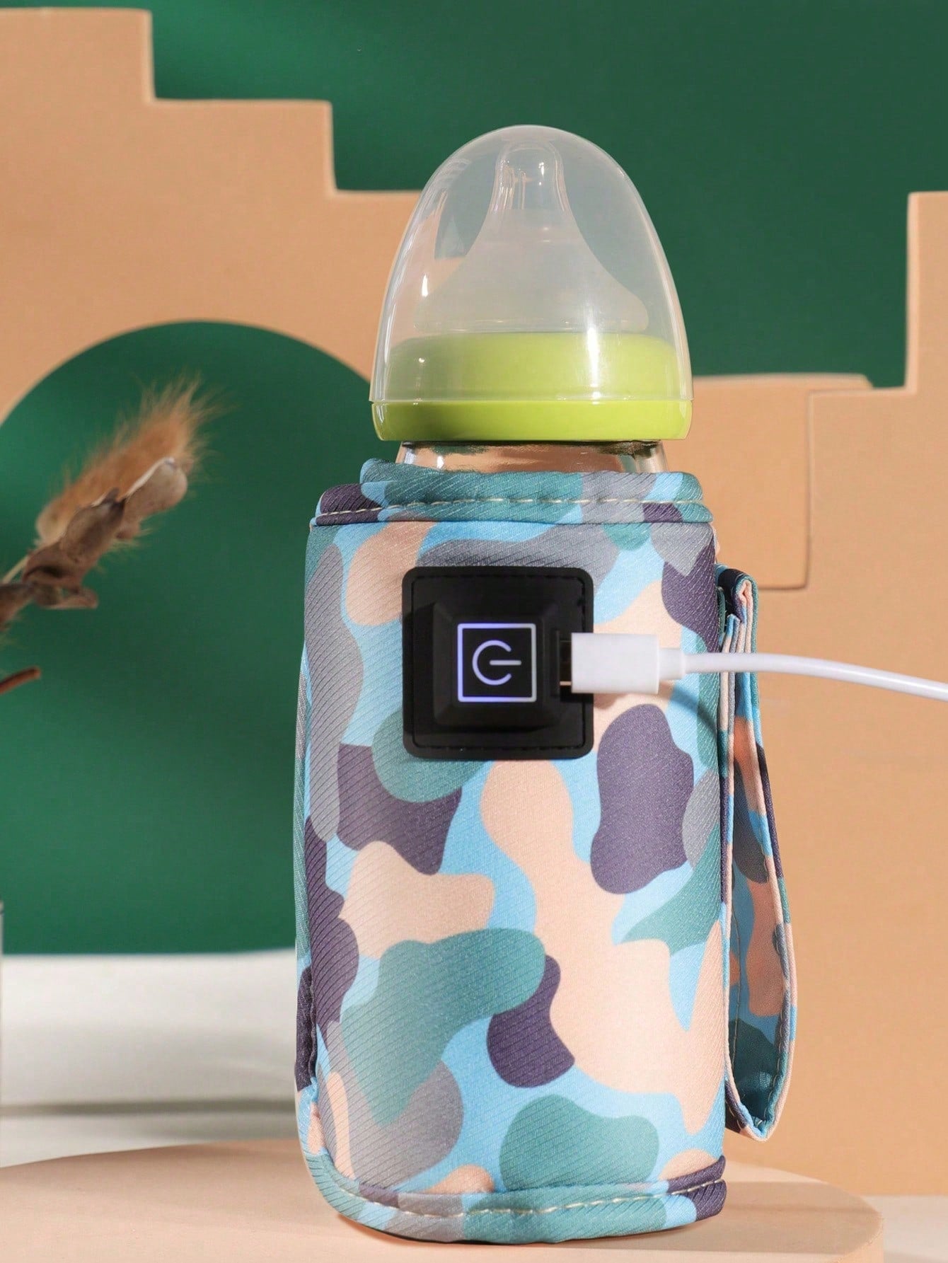 (Power By USB) Portable Bottle Warmer ,Milk Bottle Heater, Drink Warm, Milk Thermostat Bag Travel For Breastmilk In Car Heaters Christmas Gift-Camouflage Blue-1
