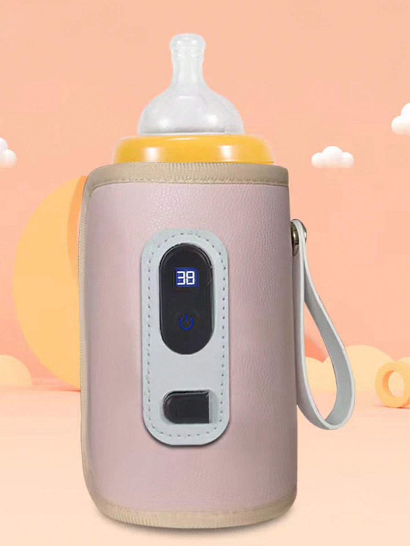 (Power By USB) Portable Bottle Warmer Milk Water Warmer Bottle Heater Drink Warm Milk Thermostat Bag-Pink-1