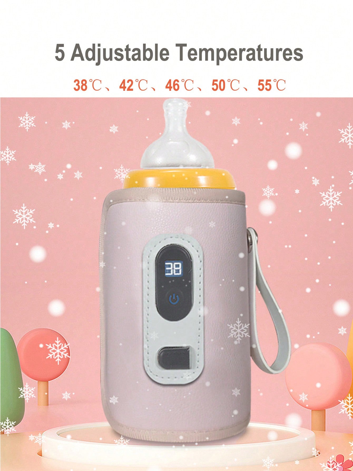 (Power By USB) Portable Bottle Warmer Milk Water Warmer Bottle Heater Drink Warm Milk Thermostat Bag-Pink-2