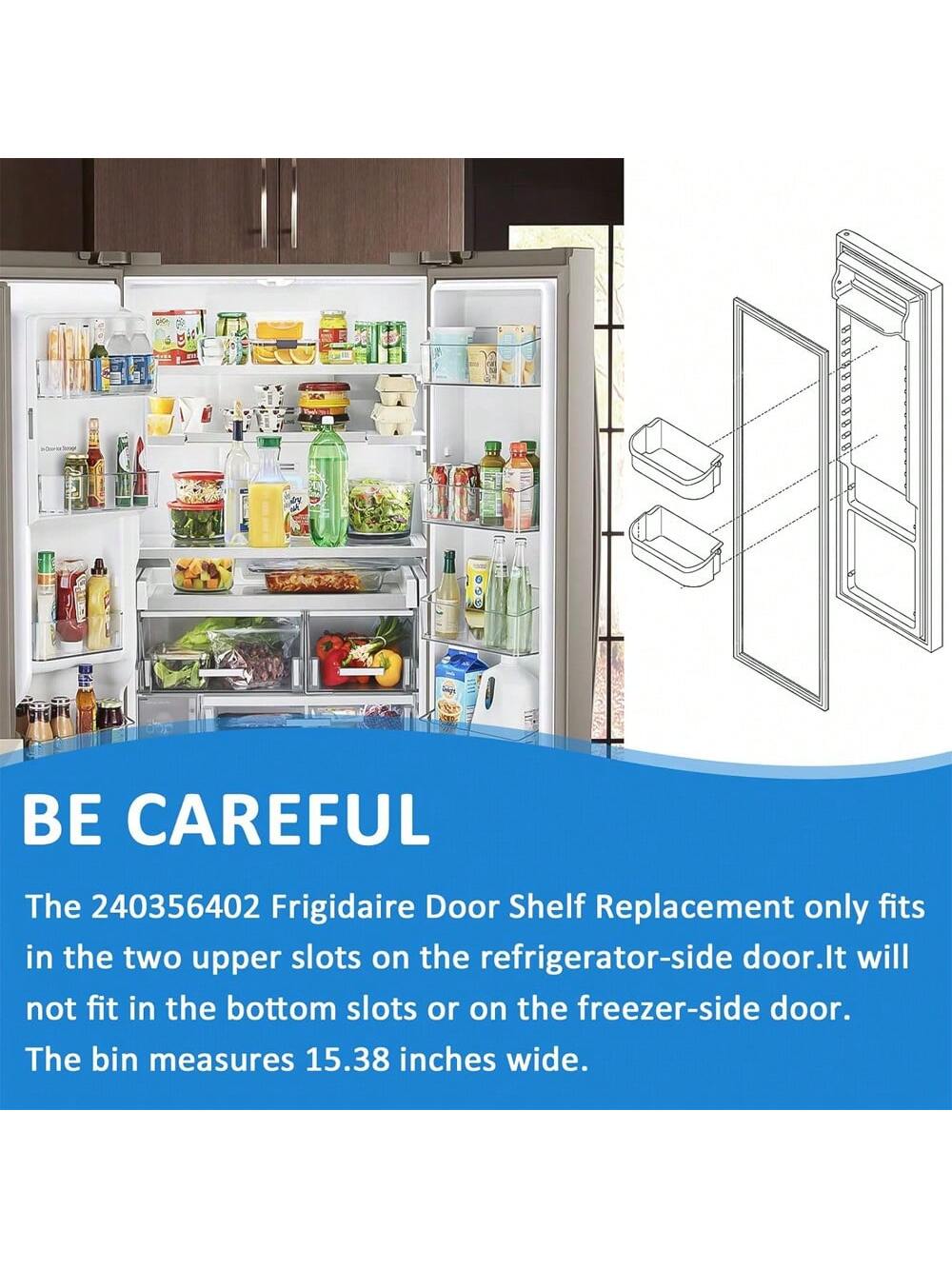 (2PACK) 240356402 Refrigerator Upper Door Shelf Clear Bin , Door Bin, Compatible With Frigidaire, Kenmore, Electrolux Refrigerator Replacement Shelves | Frigidaire Door Shelf Replacement | Frigidaire Replacement Parts, 15.38in(L)*6.69in(W)*5.0in(H),-Clear-4