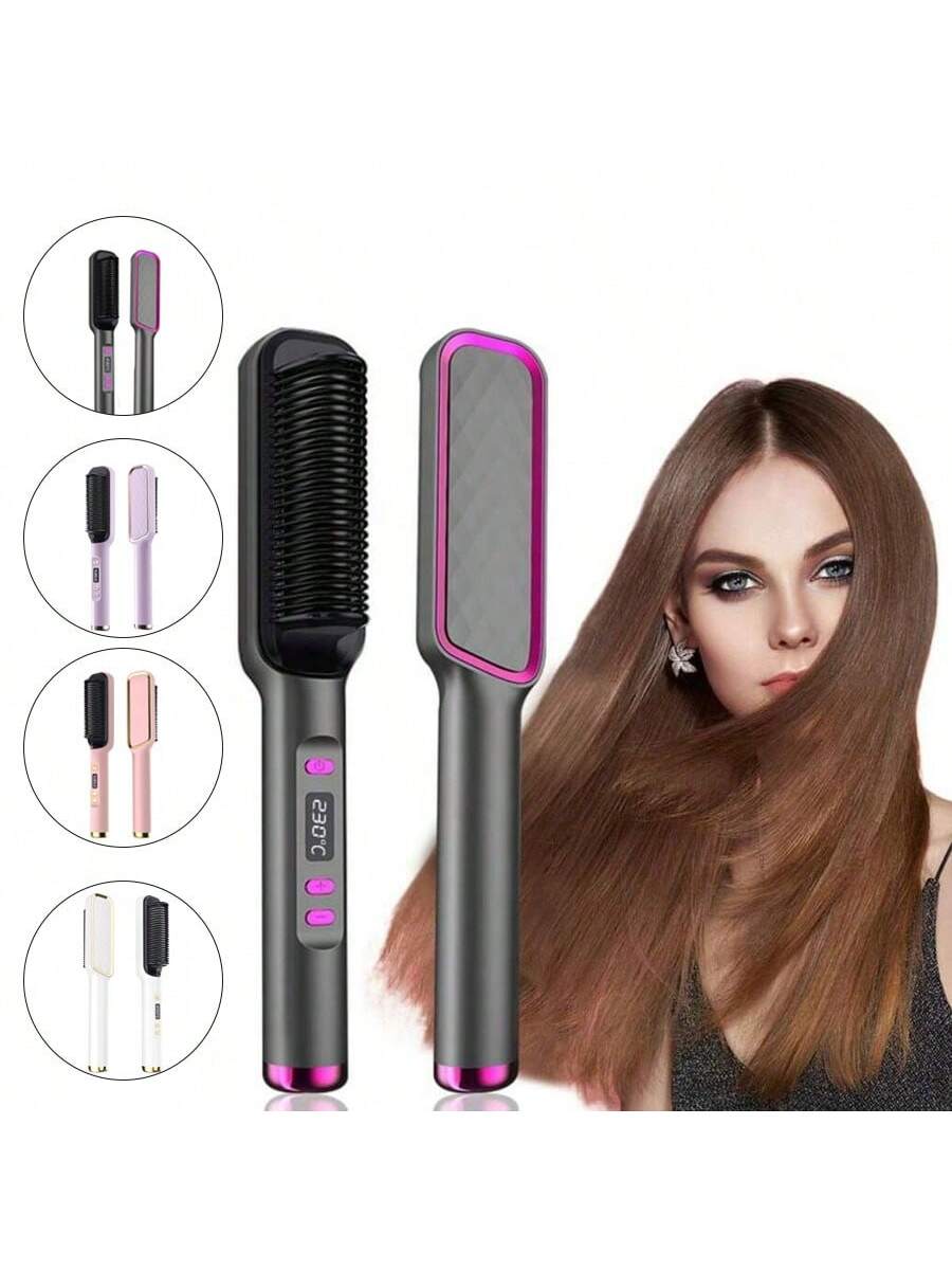 1  PCS Negative Ion Hair Straightening Comb Hair Straightener Brush Hot Brush Hair Straightener With Auto Temperature Lock & Auto-Off Function, Anti-Scald For Professional Hair Salon At Home--1