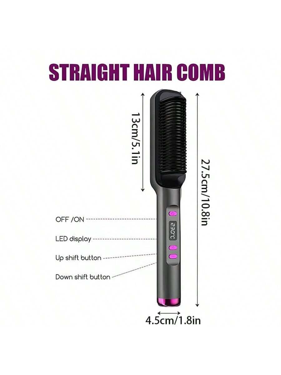 1  PCS Negative Ion Hair Straightening Comb Hair Straightener Brush Hot Brush Hair Straightener With Auto Temperature Lock & Auto-Off Function, Anti-Scald For Professional Hair Salon At Home--3