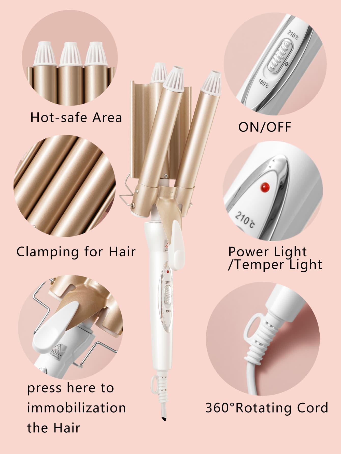 1pc Portable 22mm Simple Champagne Electric Hair Brush, Plastic Electric Hair Brush For Household