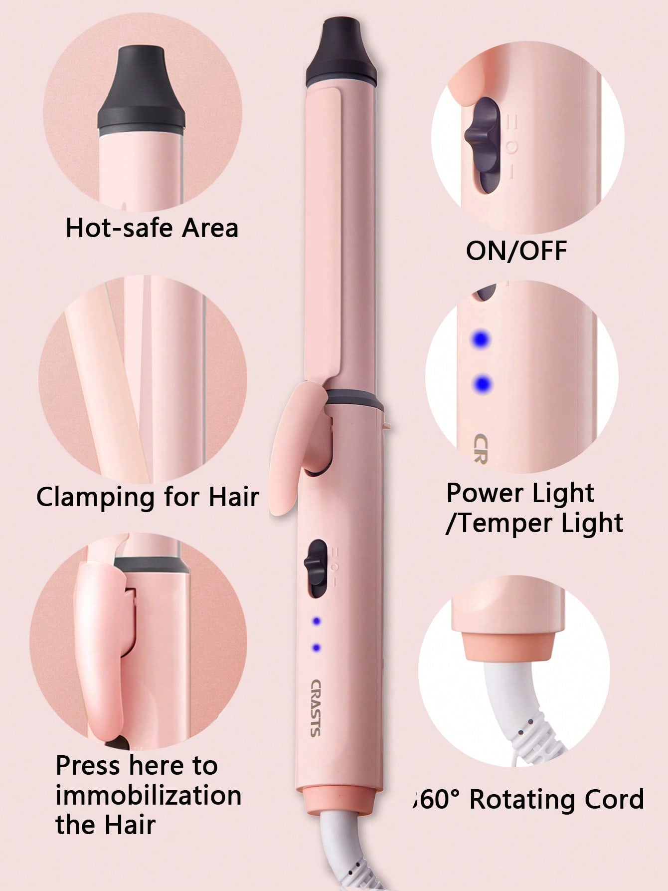 1pc 25mm Plastic Curling Iron, Modern Letter Graphic Cylindrical Curling Iron For Home