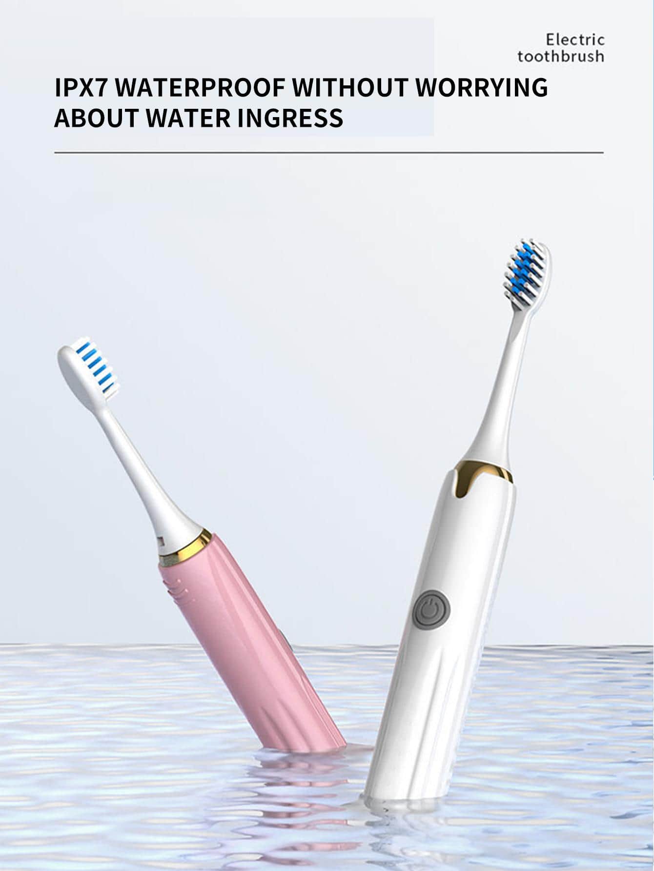 1pc PP Electric Toothbrush & 12pcs Toothbrush Head, Modern Two Tone Waterproof Portable Electric Toothbrush For Bathroom