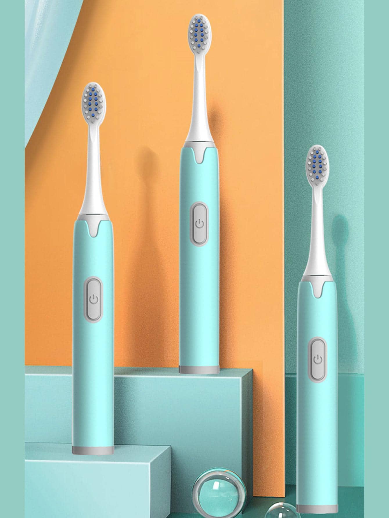 2pcs/set PP Electric Toothbrush & 6pcs Replacement Toothbrush Head, Modern Two Tone Waterproof Portable Electric Toothbrush For Birthday Gift