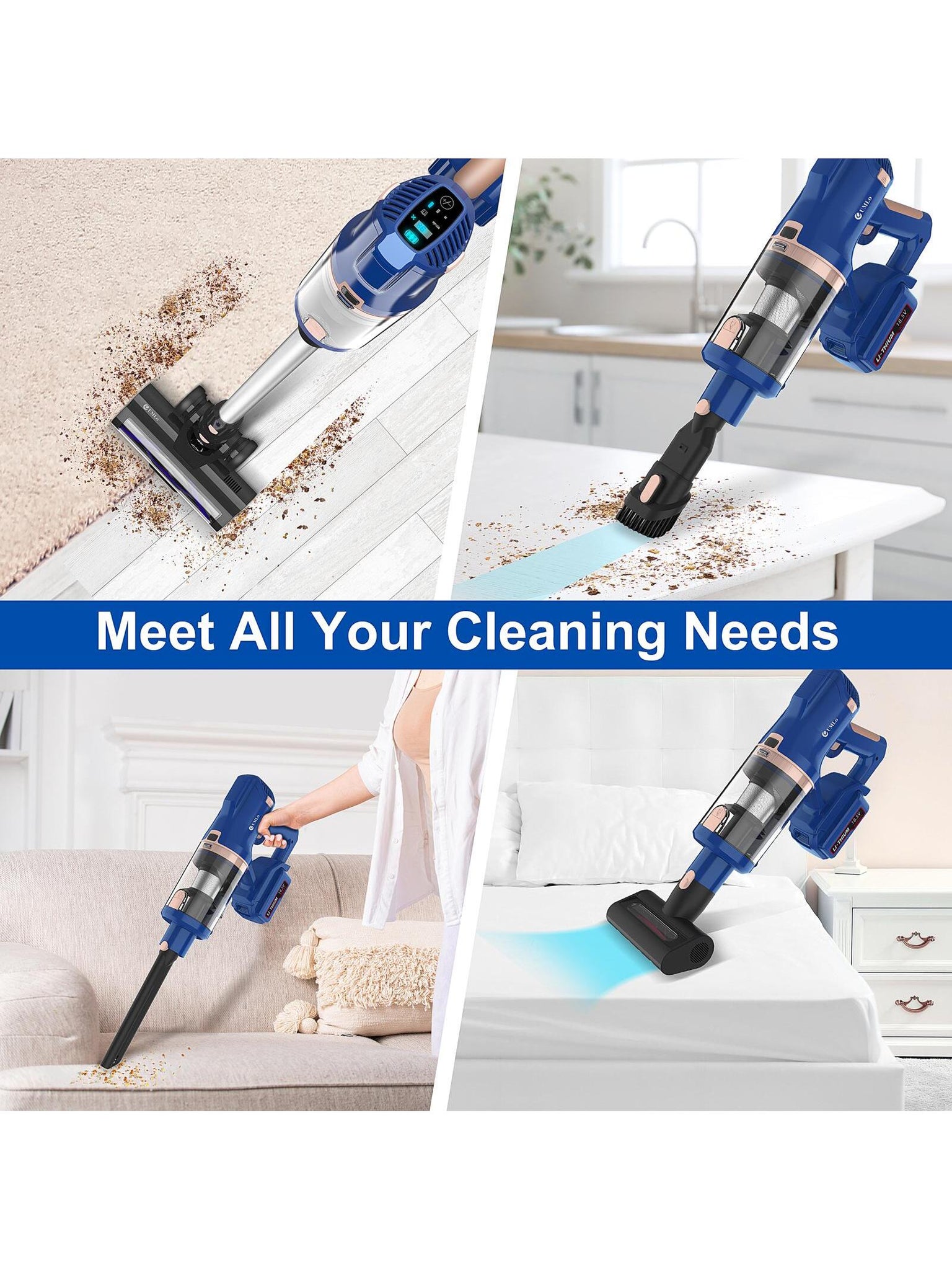 UMLo Cordless Vacuum Cleaner, 265W 25Kpa Stick Vacuum 4000mAh Rechargeable Battery Vacuum up to 60min Runtime, 8 in 1 LED Lightweight Vacuum for Pet Hair Carpet Hard Floor