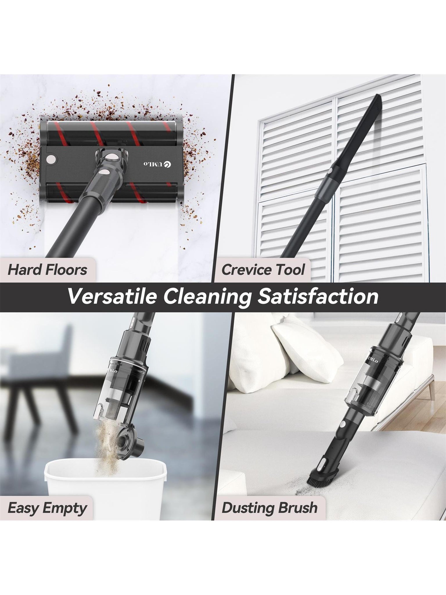 Umlo V101 Omni-directional Cordless Vacuum, Directional Soft Roller Cleaner Head, 20Kpa Power Suction Lightweight Stick Vacuum, Up to 40 Runtime for Pet Hair Hard Floor
