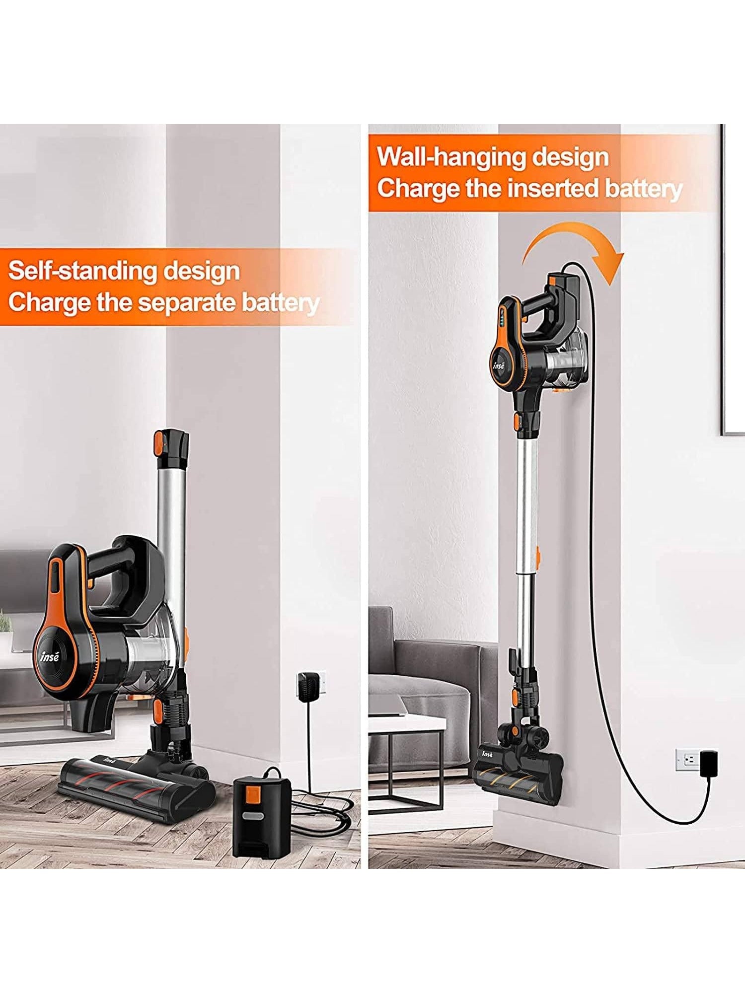 INSE Cordless Vacuum Cleaner, 6 in 1 Stick Vacuum with 25Kpa Powerful Suction, Rechargeable Vacuum with 2500m-Ah Battery, Up to 45mins Runtime Vacuum Cleaner for Pet Hair Carpet Hard Floor Home