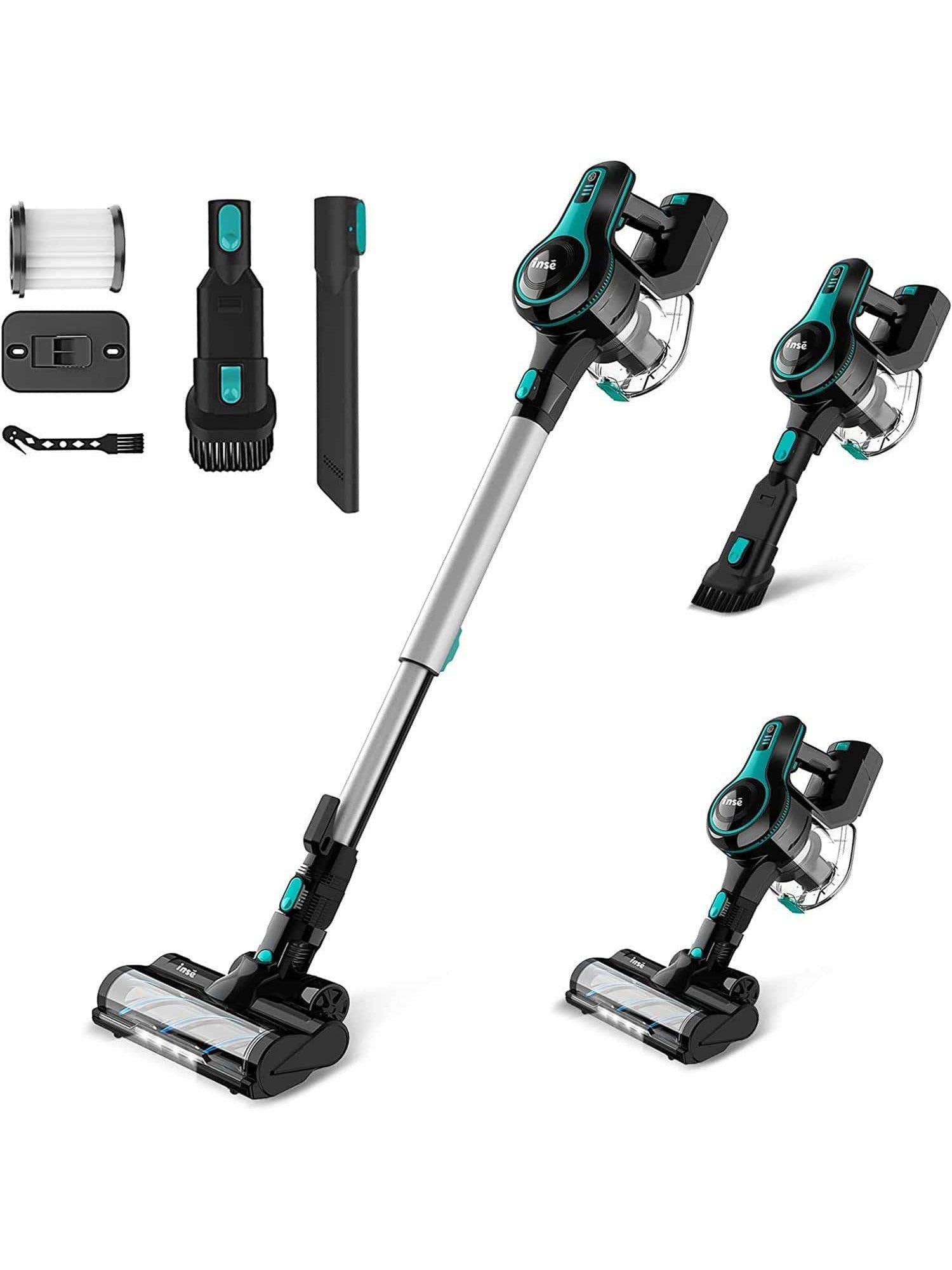 INSE Cordless Vacuum Cleaner, 6 in 1 Stick Vacuum with 25Kpa Powerful Suction, Rechargeable Vacuum with 2500m-Ah Battery, Up to 45mins Runtime Vacuum Cleaner for Pet Hair Carpet Hard Floor Home