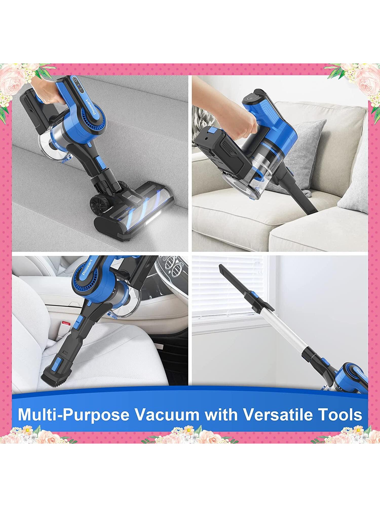 POWEART Cordless Vacuum Cleaner, 26Kpa 350W Powerful Stick Vacuum, 8 in 1 Self-Standing Rechargeable Battery Vacuum Up to 45min Runtime, Lightweight Cordless Vacuum for Pet Hair Hard Floor Carpet