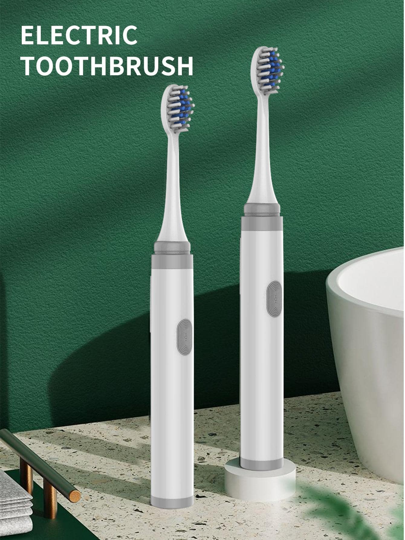 1pc PP Electric Toothbrush With 3pcs Toothbrush Head, Simple White Soft Waterproof Automatic Toothbrush For Bathroom