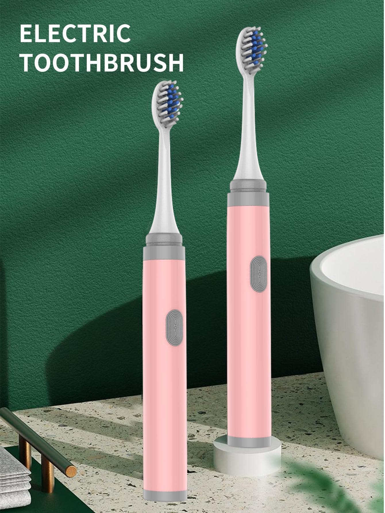 1pc PP Electric Toothbrush With 3pcs Toothbrush Head, Simple Pink Soft Waterproof Automatic Toothbrush For Bathroom