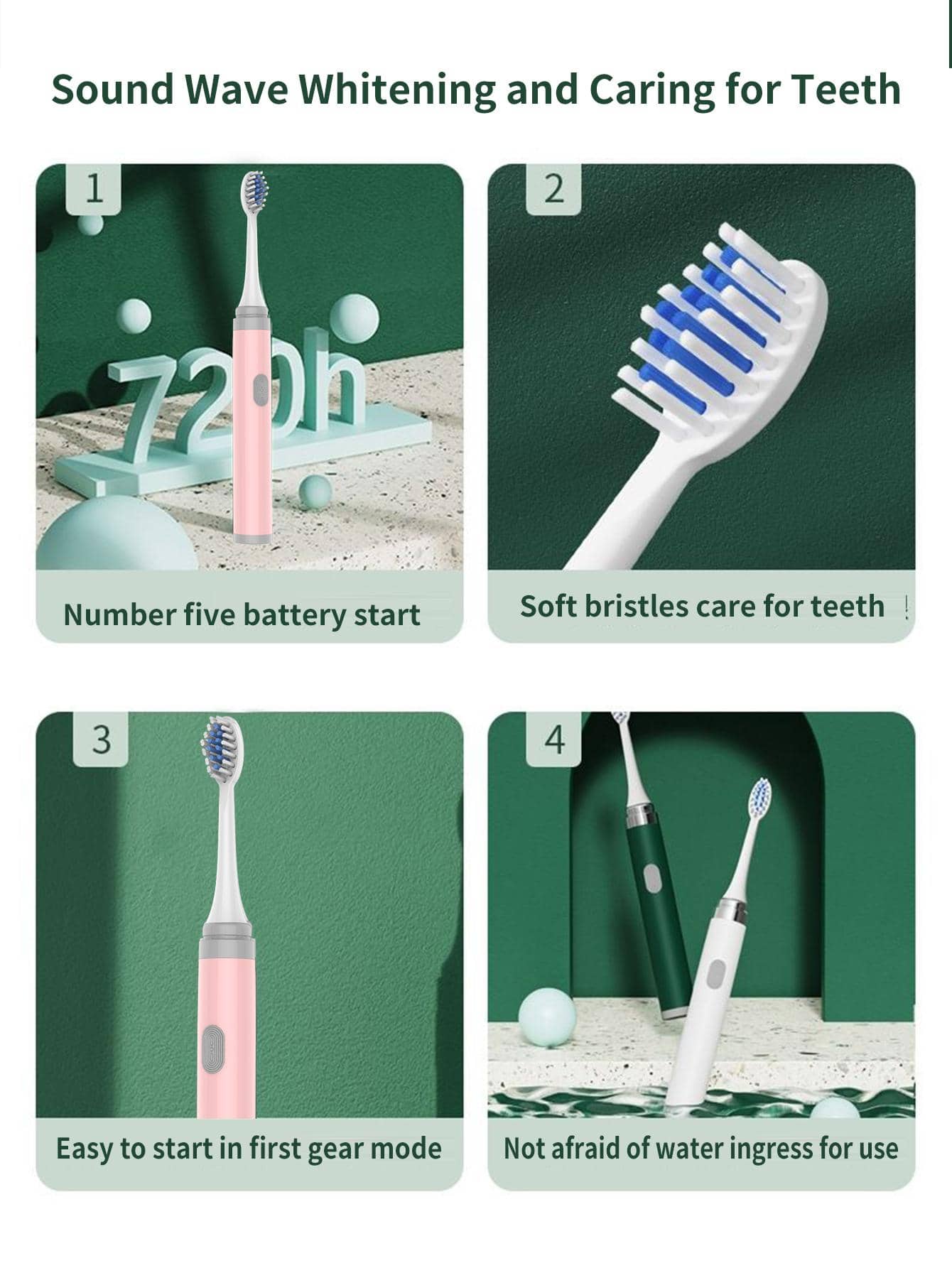 1pc PP Electric Toothbrush With 3pcs Toothbrush Head, Simple Pink Soft Waterproof Automatic Toothbrush For Bathroom