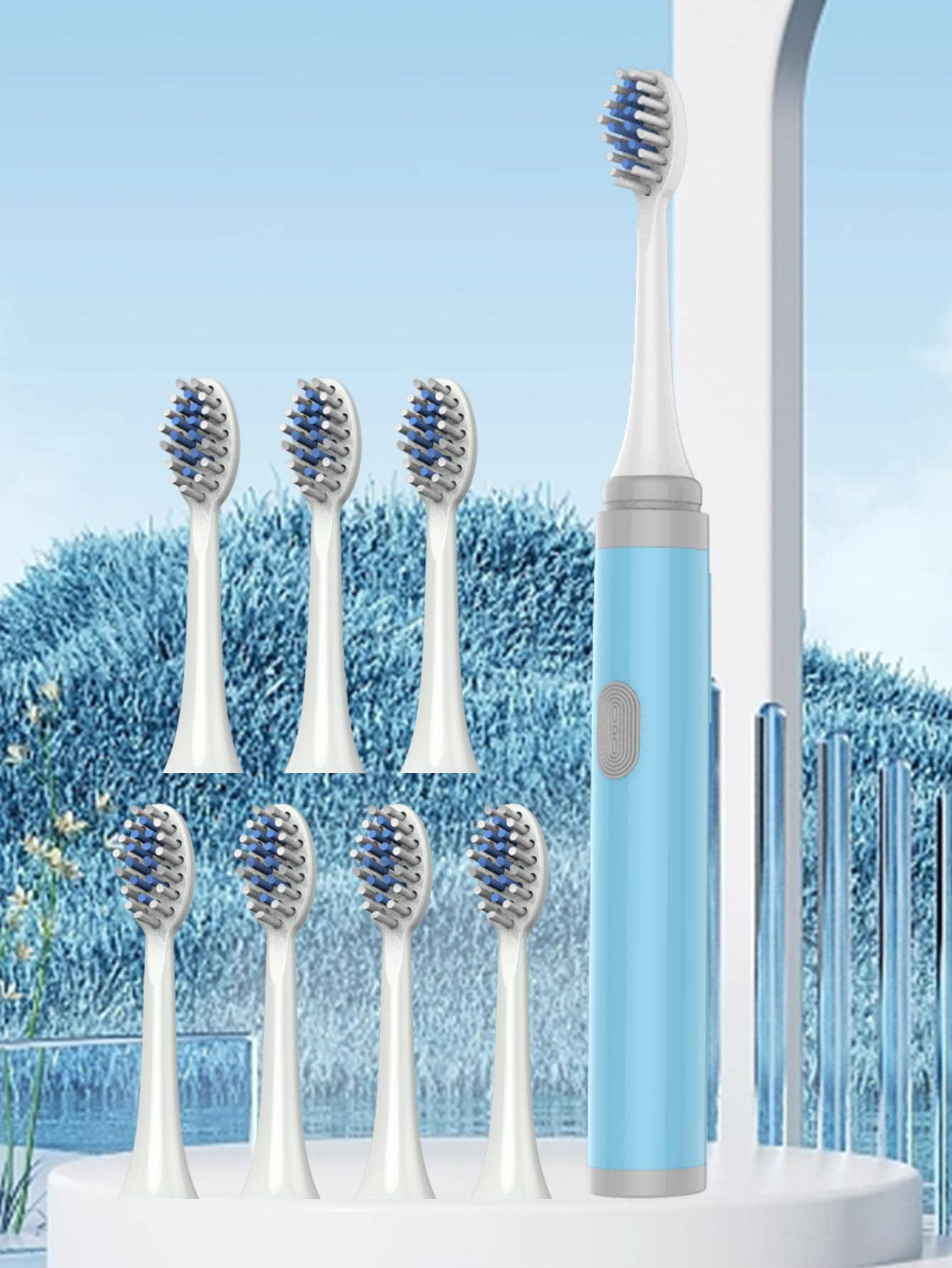 1pc PP Electric Toothbrush & 8pcs Replacement Toothbrush Head, Modern Two Tone Waterproof Portable Electric Toothbrush For Home