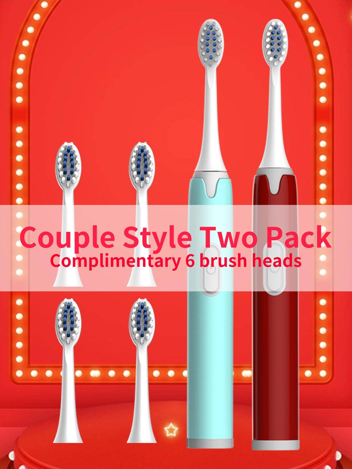 2pcs/set PP Electric Toothbrush & 6pcs Replacement Toothbrush Head, Modern Two Tone Waterproof Portable Electric Toothbrush For Birthday Gift