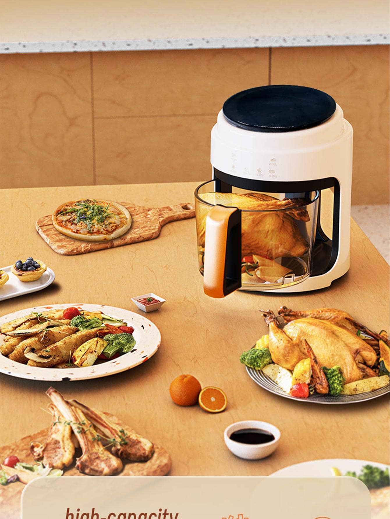 1pc Tempered Glass Air Fryer, Modern Two Tone 4L Multifunctional Fully Automatic Fryer For Kitchen