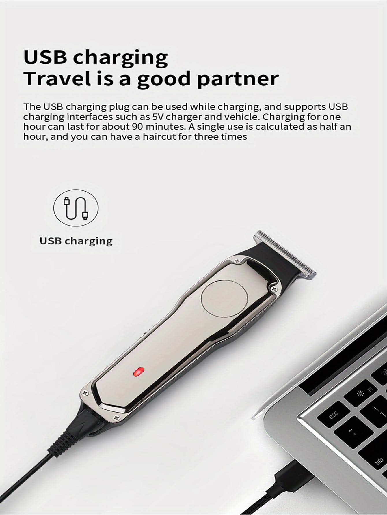 1pc Stainless Steel Cordless Hair Clipper, Modern Rechargeable Electric Hair Trimmer For Home