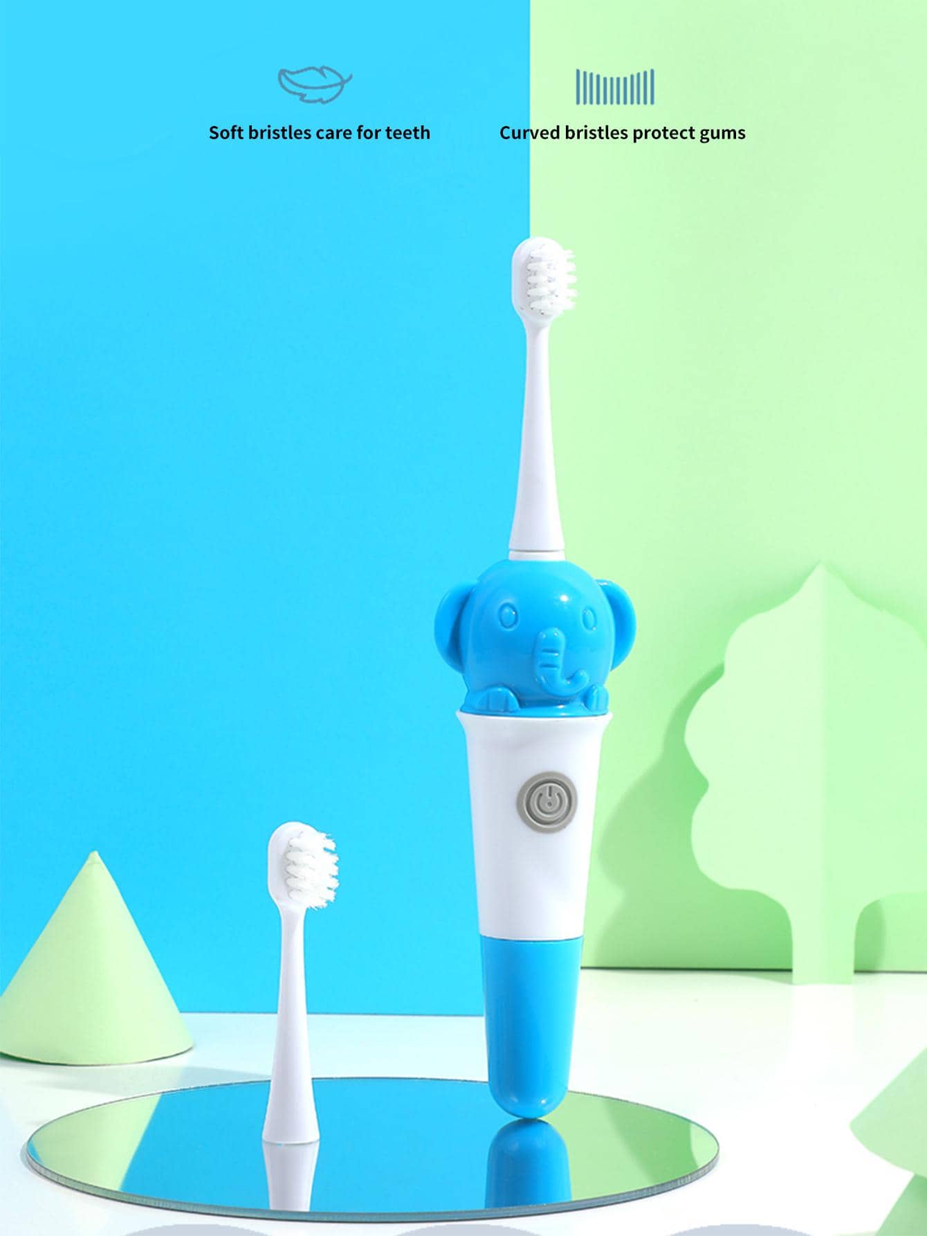 1pc PP Electric Toothbrush & 5pcs Brush Head, Modern Elephant Decor Soft-bristled Water Resistant Portable Electric Toothbrush For Daily Life