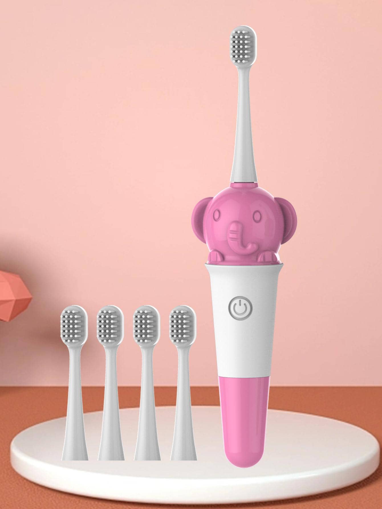 1pc PP Electric Toothbrush & 5pcs Brush Head, Modern Elephant Decor Soft-bristled Water Resistant Portable Electric Toothbrush For Daily Life