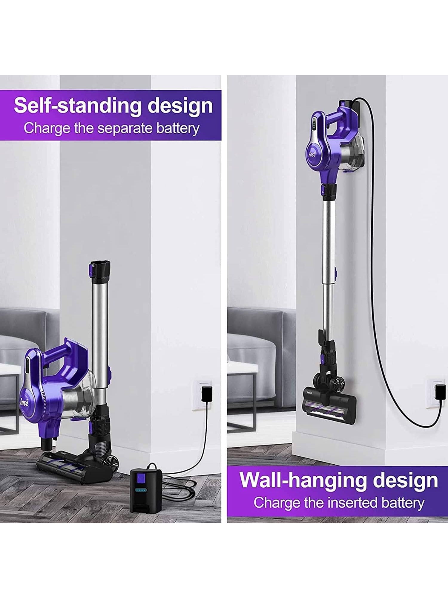 INSE S6 Cordless Vacuum Cleaner, 10 in 1 28KPa 300W Powerful Stick Vacuum, Rechargeable Cordless Vacuum, Up to 45min Runtime, Lightweight Vacuum Cleaner for Carpet Hard Floor Pet Hair