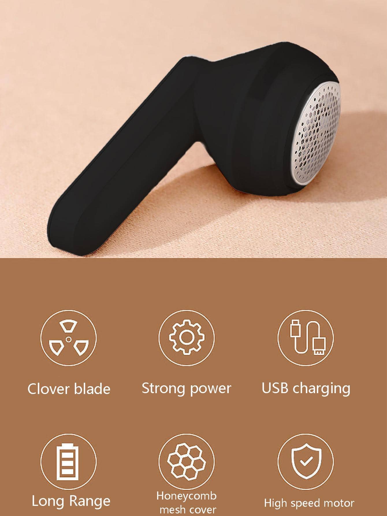 1pc Portable ABS Electronic Lint Brush, Modern Black Lint Remover For Clothes