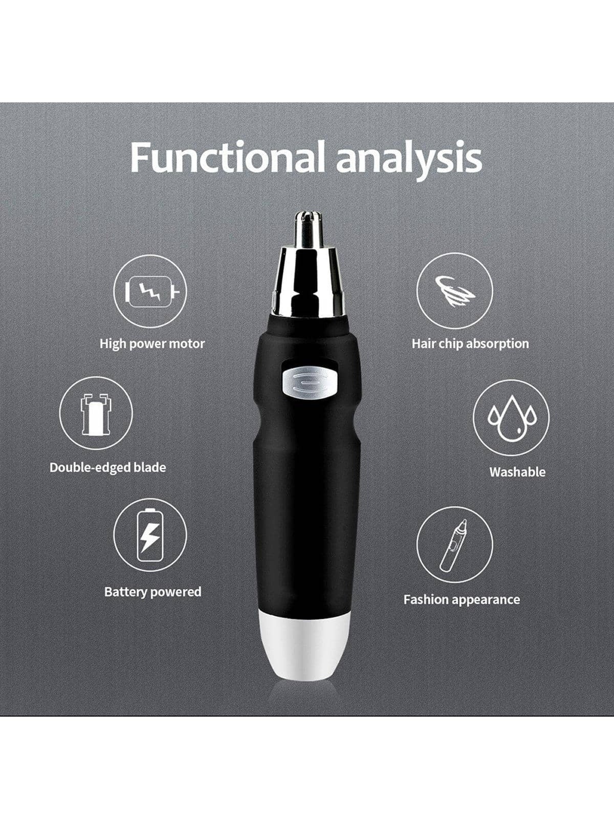 1pc ABS Men Electric Nose Hair Trimmer, Modern Black 5AA Battery Type Nose Clipper For Nose Care